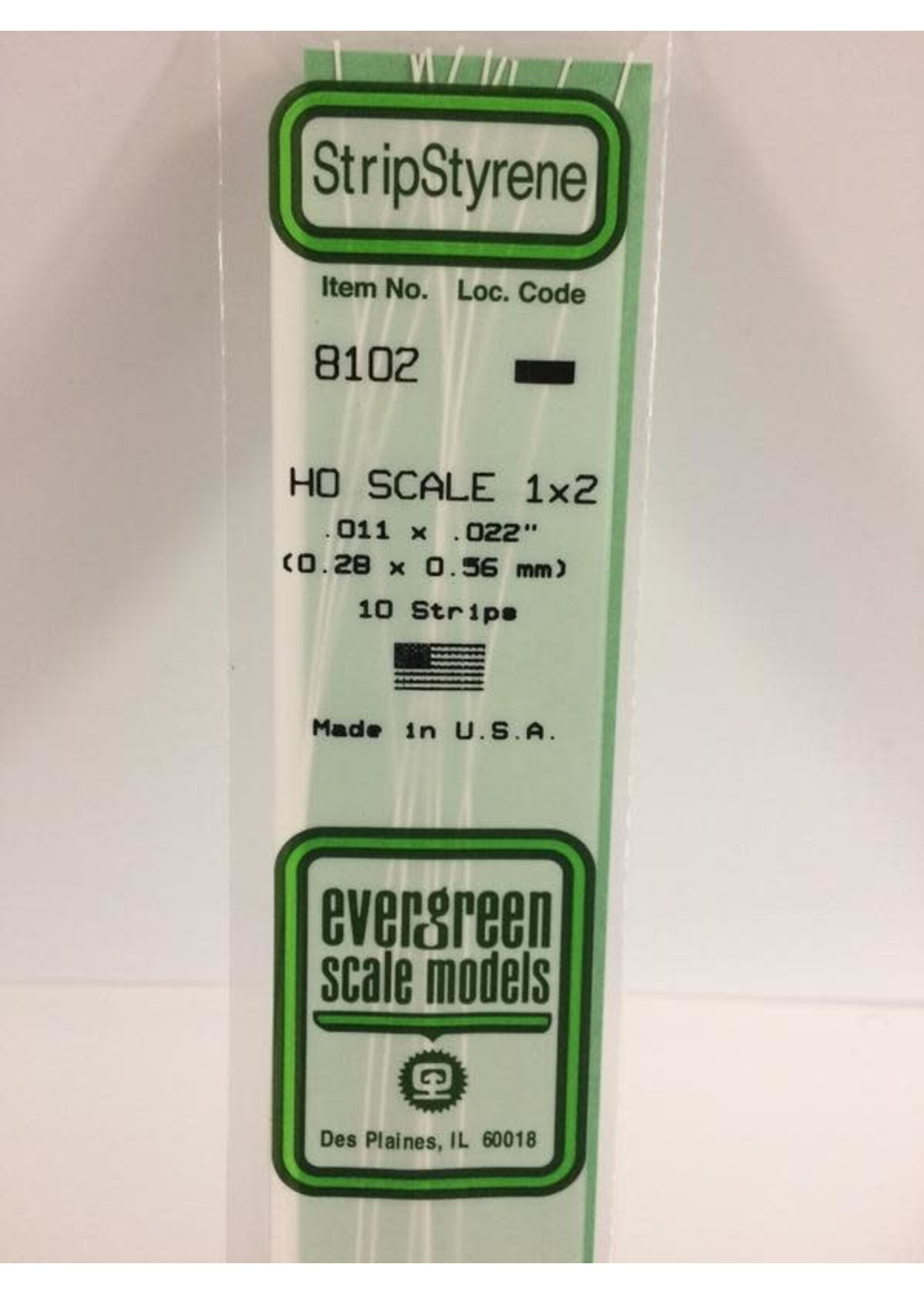 Evergreen Scale Models EVE8102 Styrene HO-Scale 1x2 Strip (10pc)