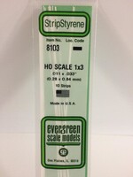 Evergreen Scale Models EVE8103 Styrene HO-Scale 1x3 Strip (10pc)