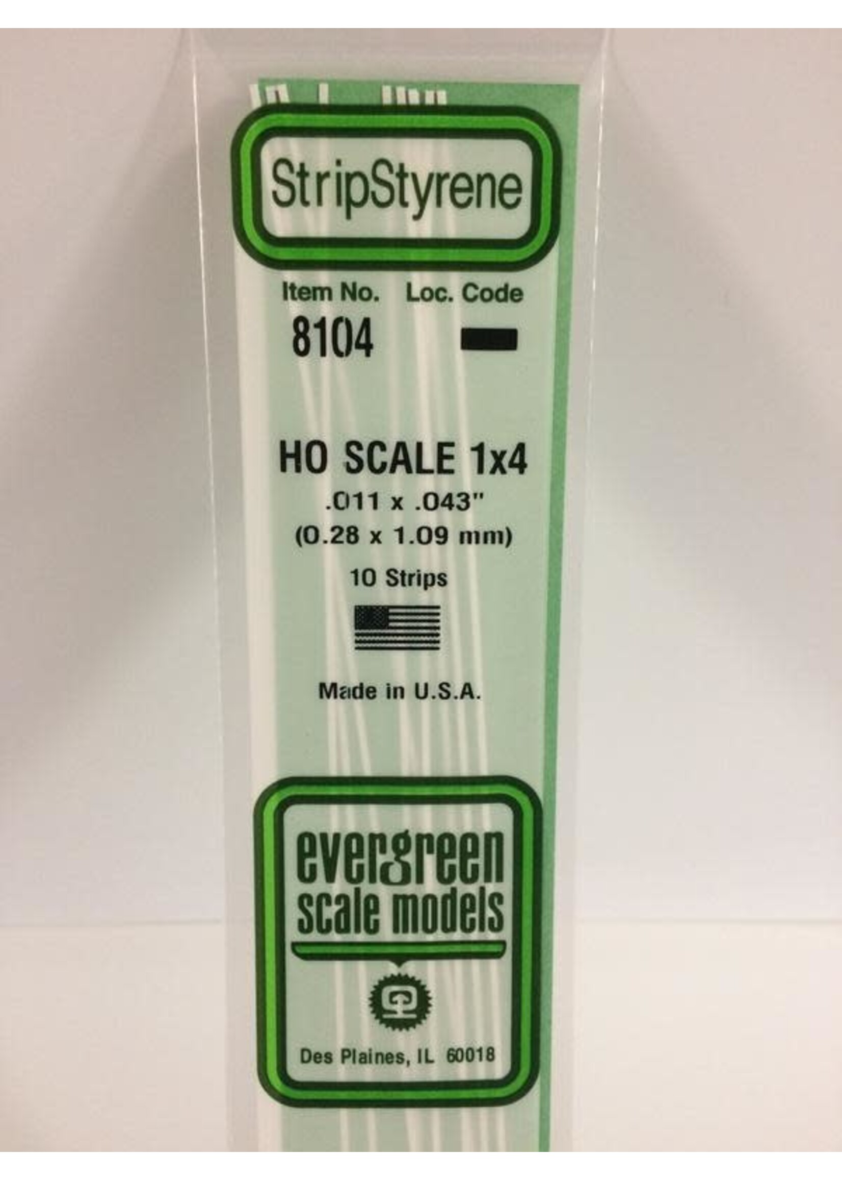 Evergreen Scale Models EVE8104 Styrene HO-Scale 1x4 Strip (10pc)