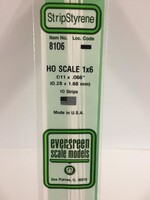Evergreen Scale Models EVE8106 Styrene HO-Scale 1x6 Strip (10pc)
