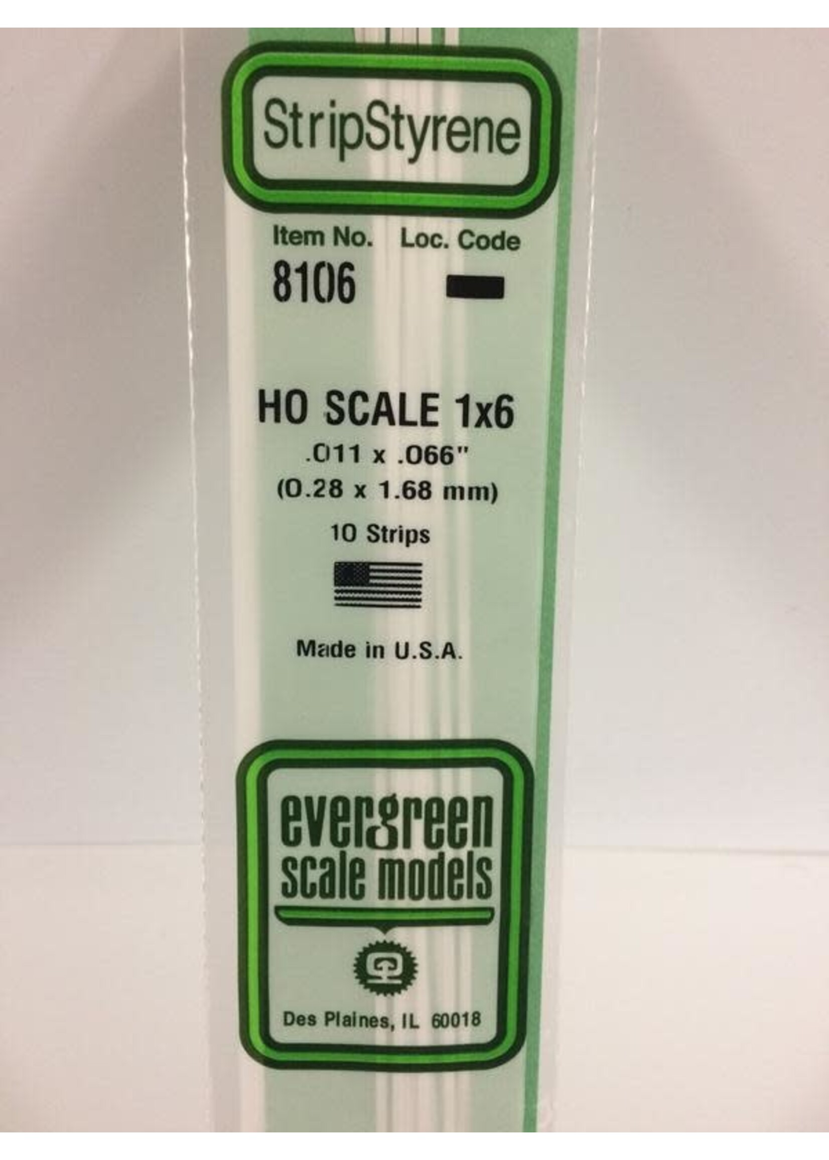 Evergreen Scale Models EVE8106 Styrene HO-Scale 1x6 Strip (10pc)
