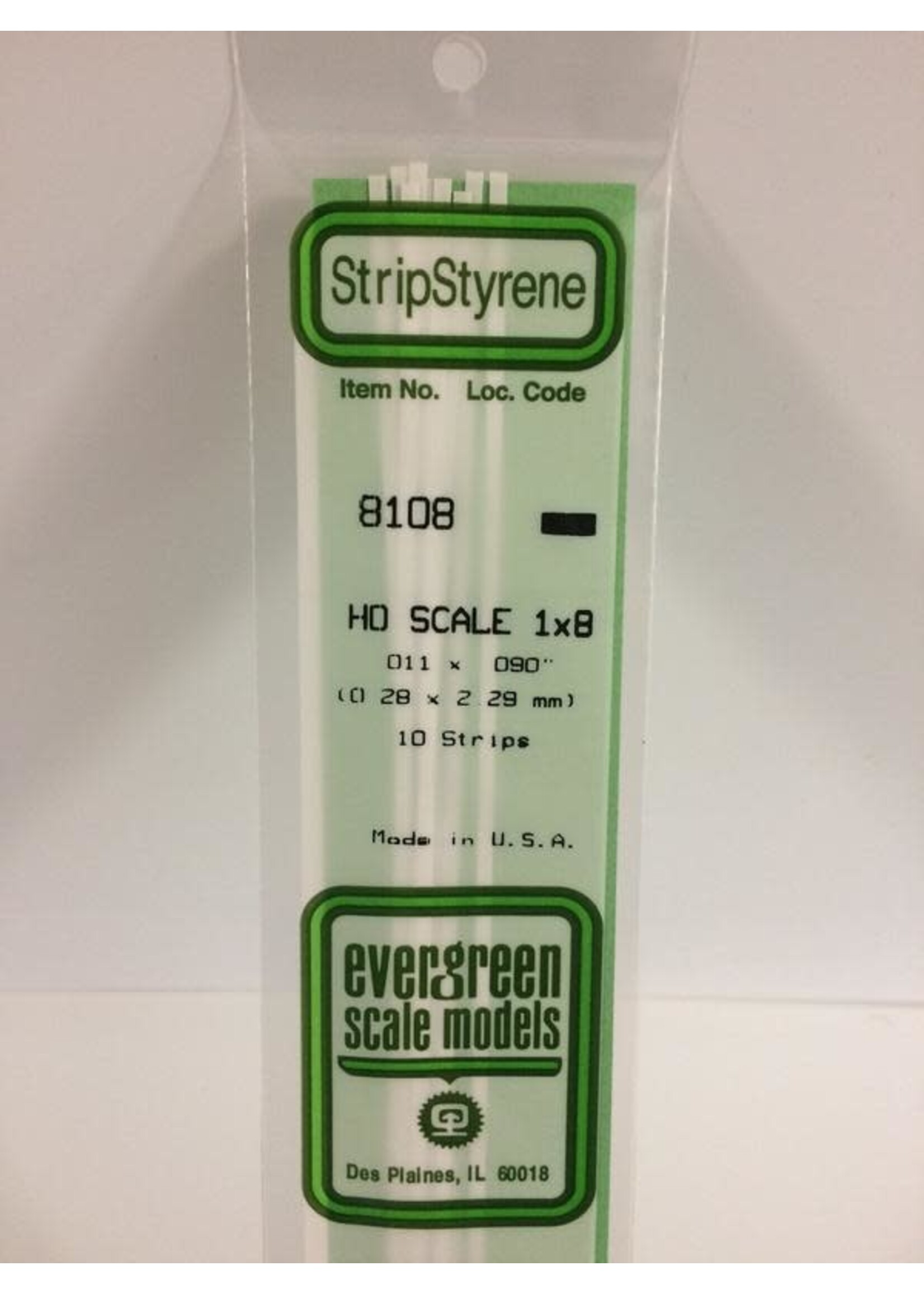 Evergreen Scale Models EVE8108 Styrene HO-Scale 1x8 Strip (10pc)