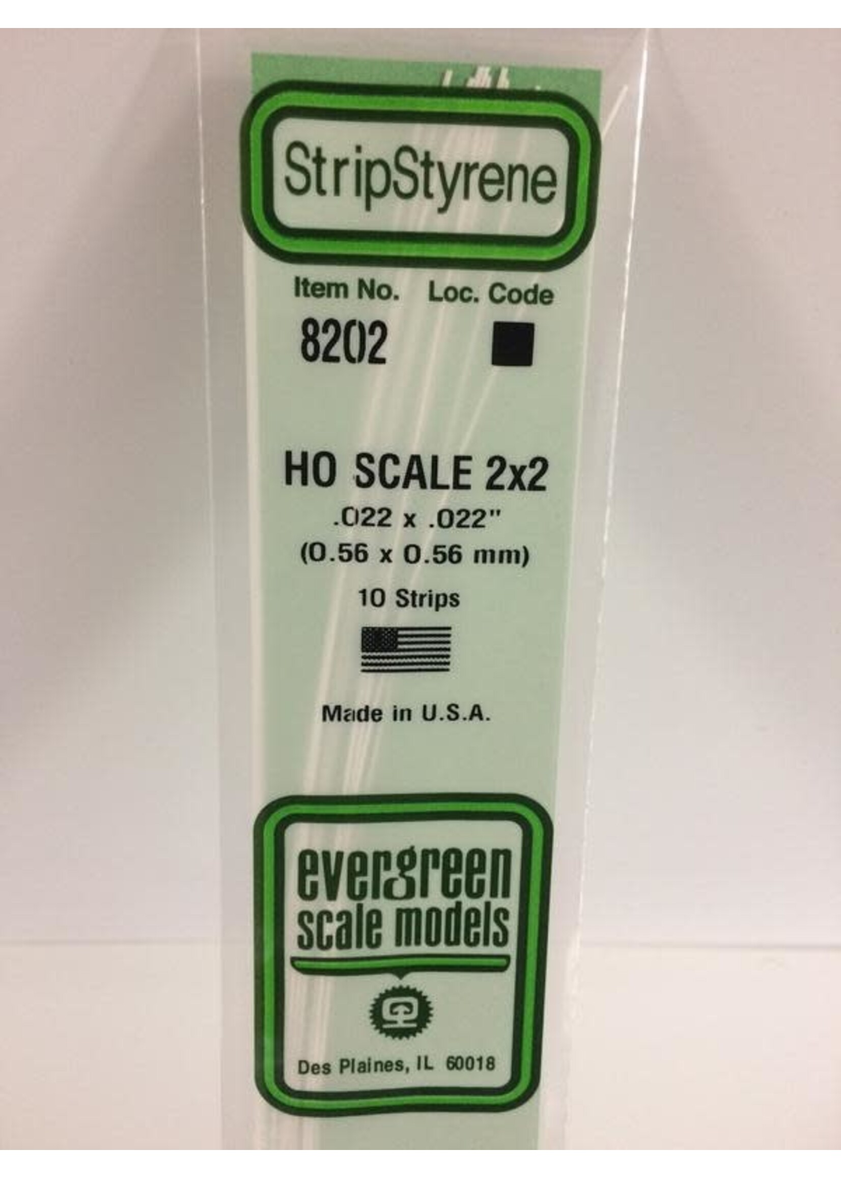 Evergreen Scale Models EVE8202 Styrene HO-Scale 2x2 Strip (10pc)