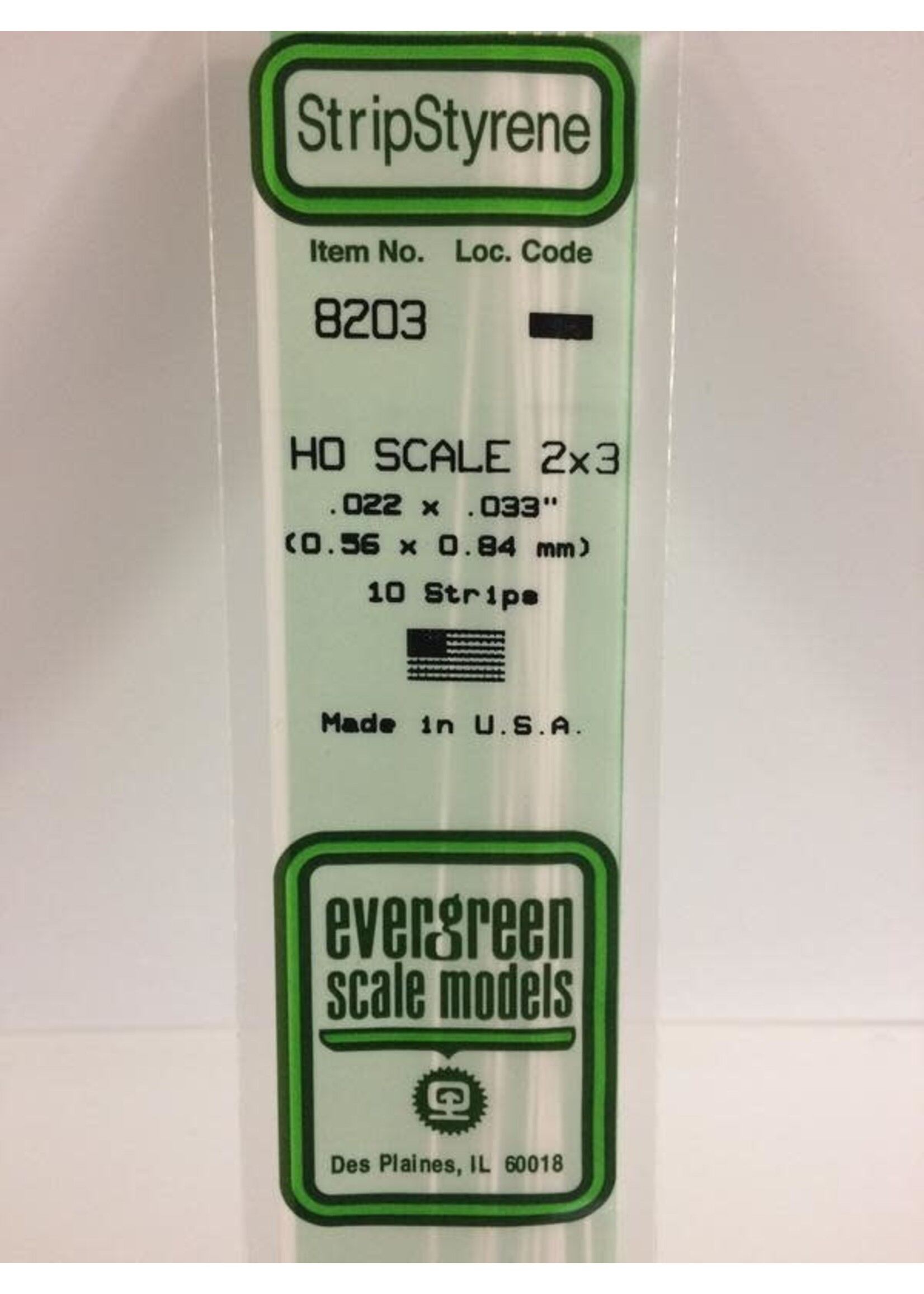 Evergreen Scale Models EVE8203 Styrene HO-Scale 2x3 Strip (10pc)