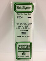 Evergreen Scale Models EVE8204 Styrene HO-Scale 2x4 Strip (10pc)