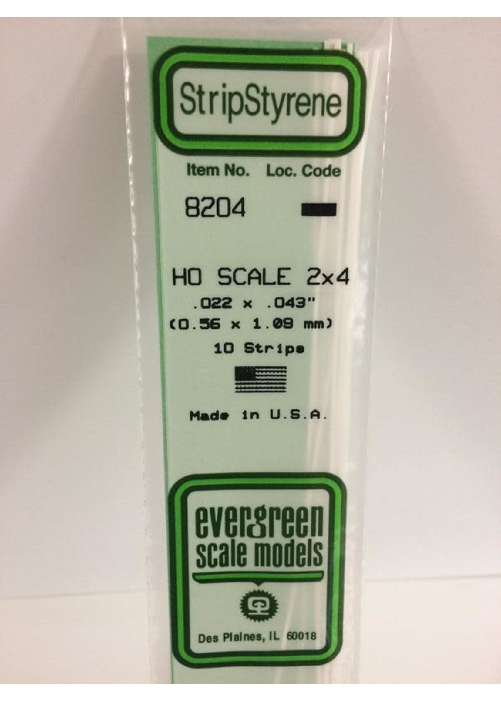 Evergreen Scale Models EVE8204 Styrene HO-Scale 2x4 Strip (10pc)