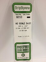 Evergreen Scale Models EVE8210 Styrene HO-Scale 2x10 Strip (10pc)