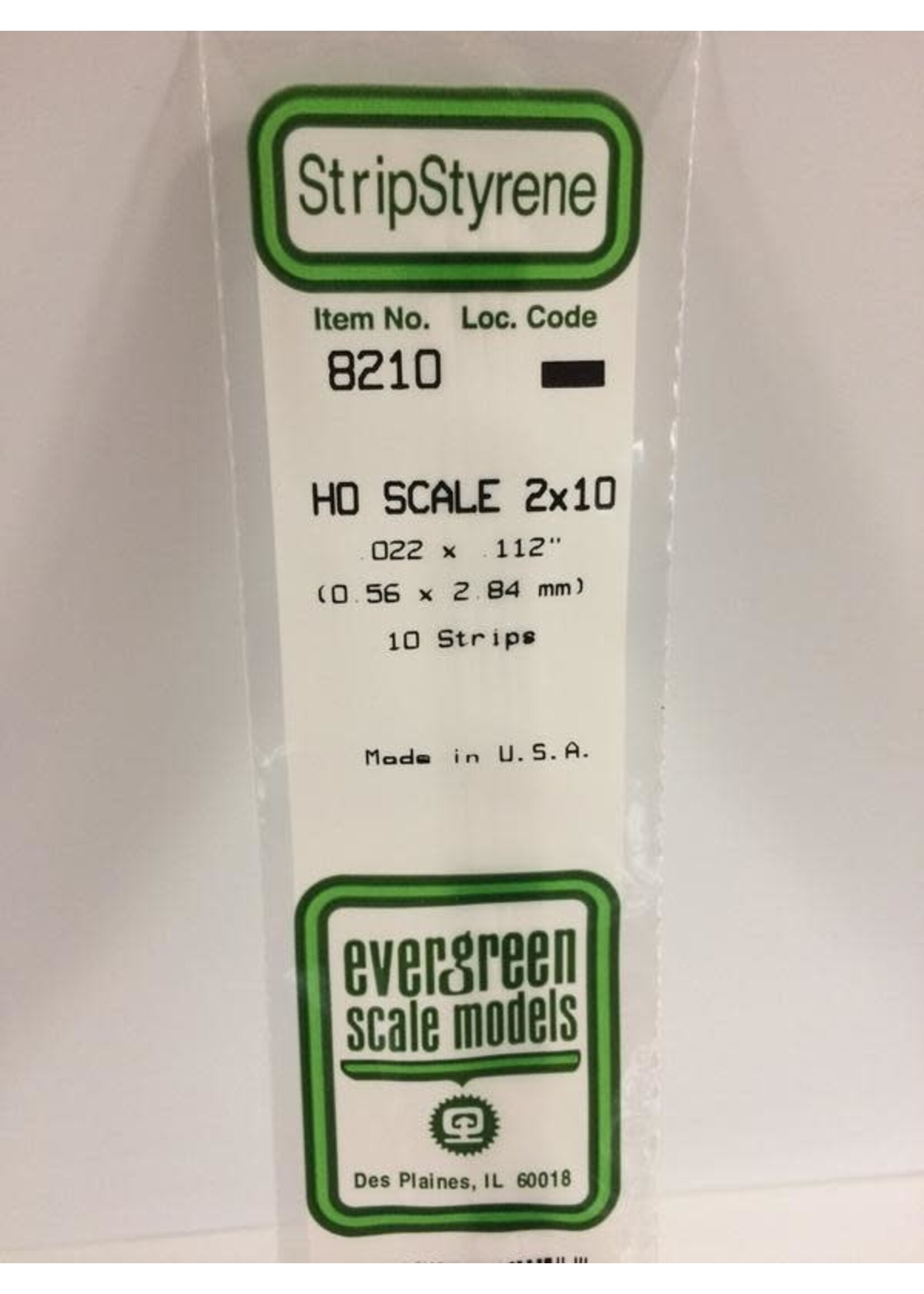 Evergreen Scale Models EVE8210 Styrene HO-Scale 2x10 Strip (10pc)