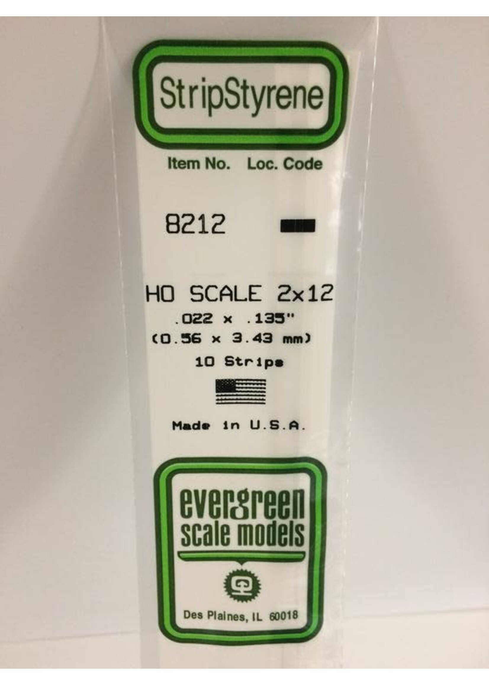 Evergreen Scale Models EVE8212 Styrene HO-Scale 2x12 Strip (10pc)