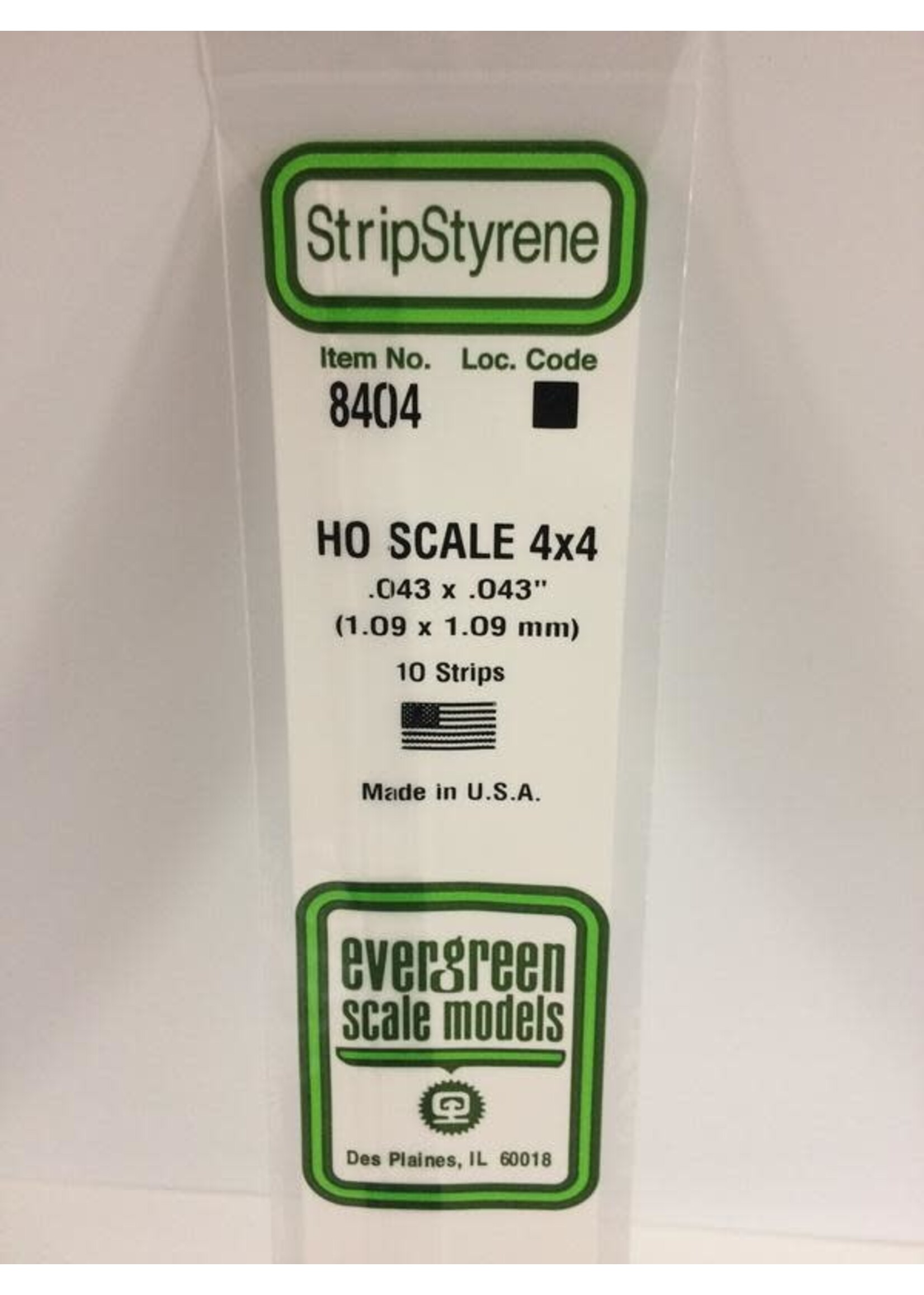 Evergreen Scale Models EVE8404 Styrene HO-Scale 4x4 Strip (10pc)