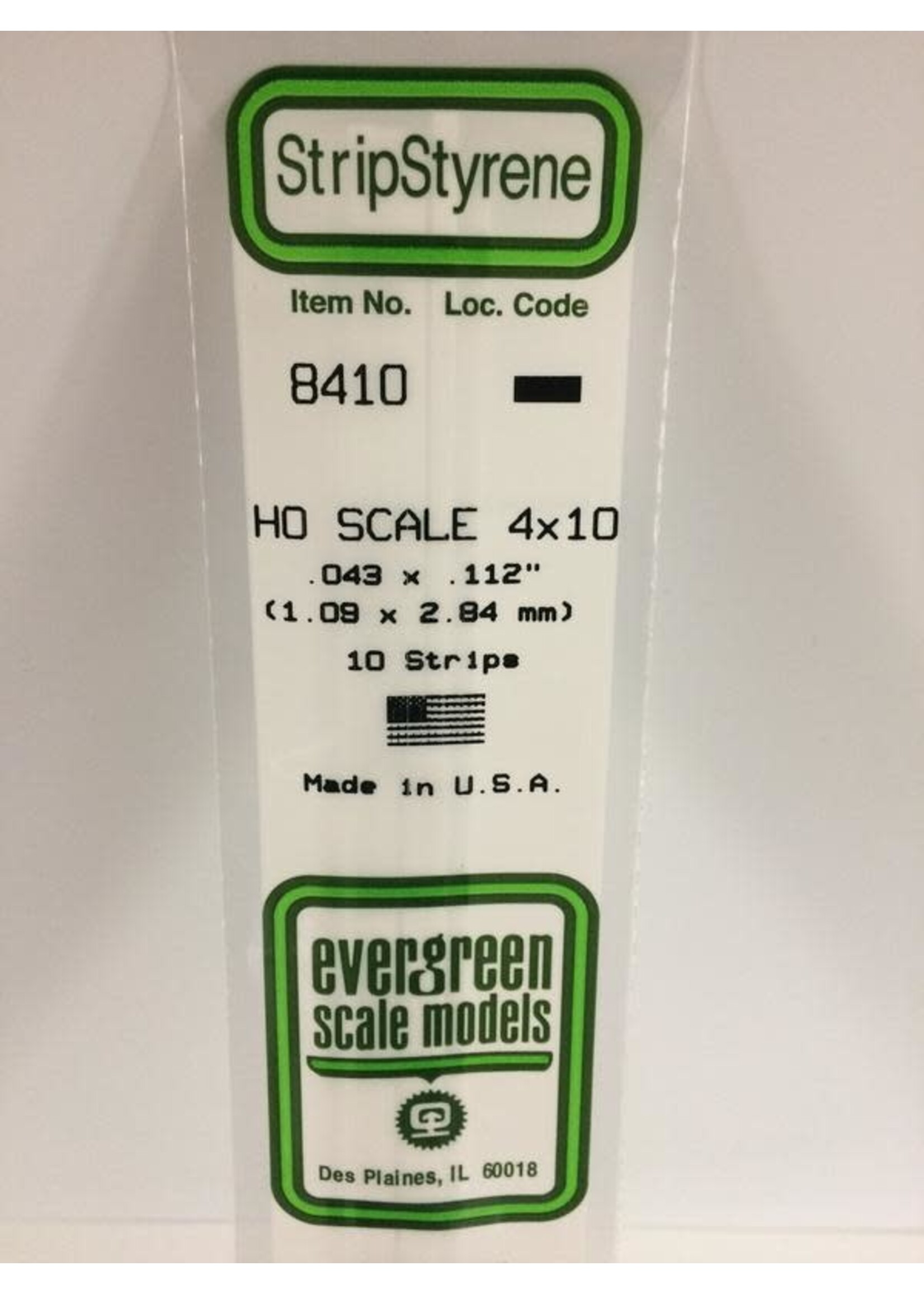 Evergreen Scale Models EVE8410 Styrene HO-Scale 4x10 Strip (10pc)