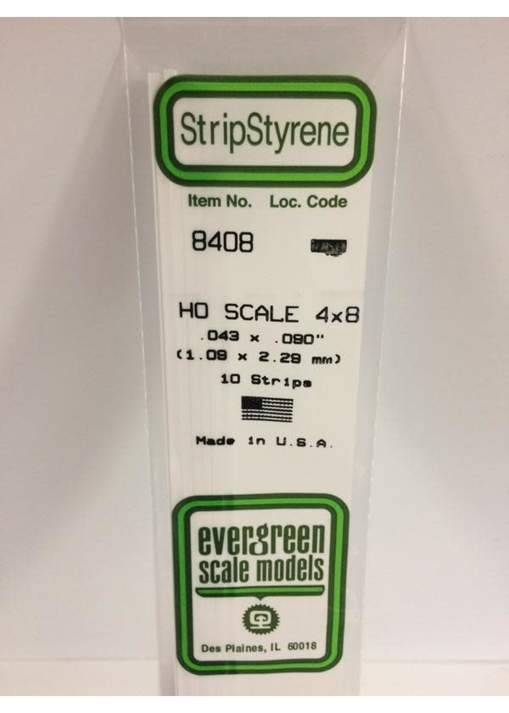 Evergreen Scale Models EVE8408 Styrene HO-Scale 4x8 Strip (10pc)