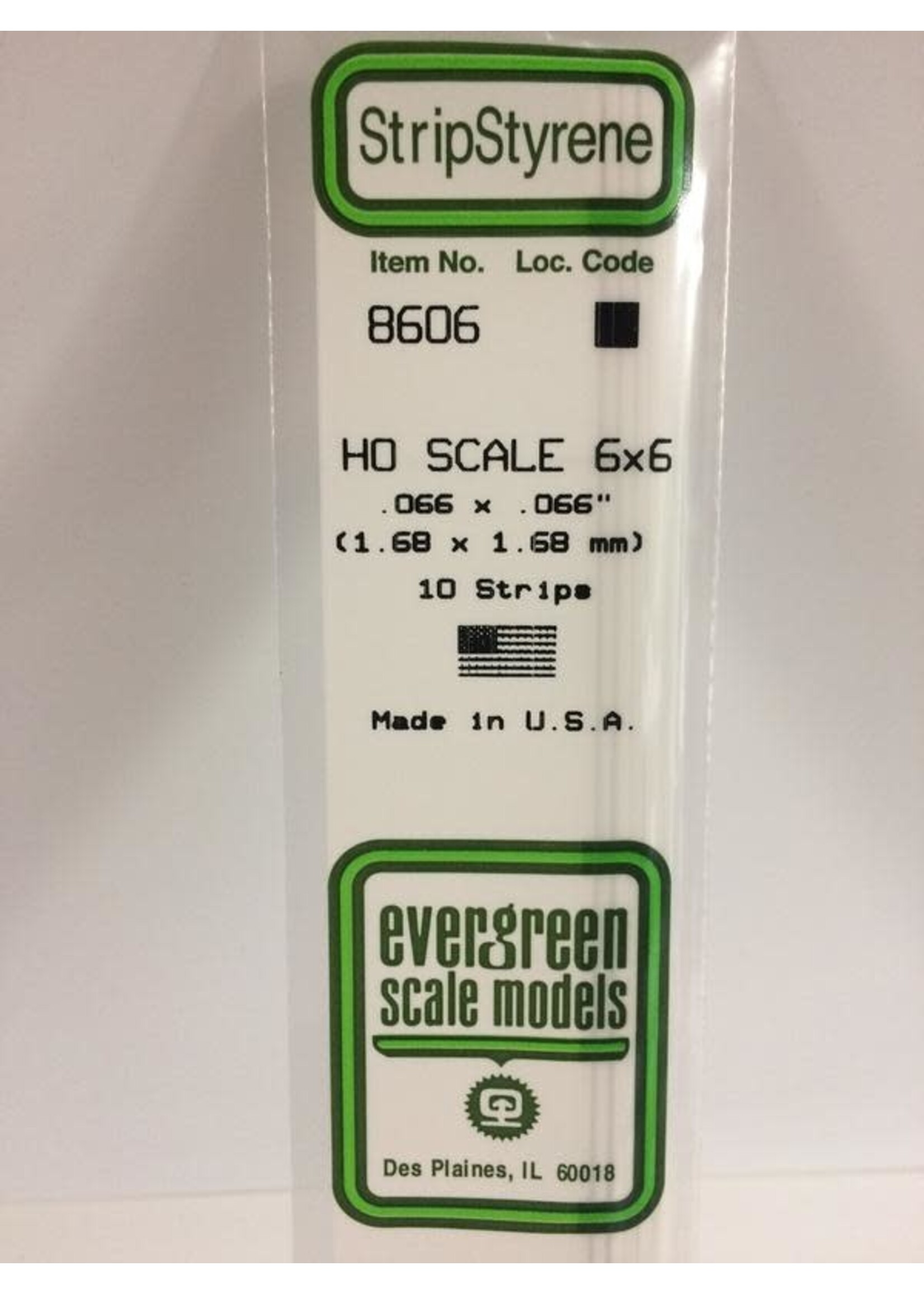 Evergreen Scale Models EVE8606 Styrene HO-Scale 6x6 in Strip (10pc)