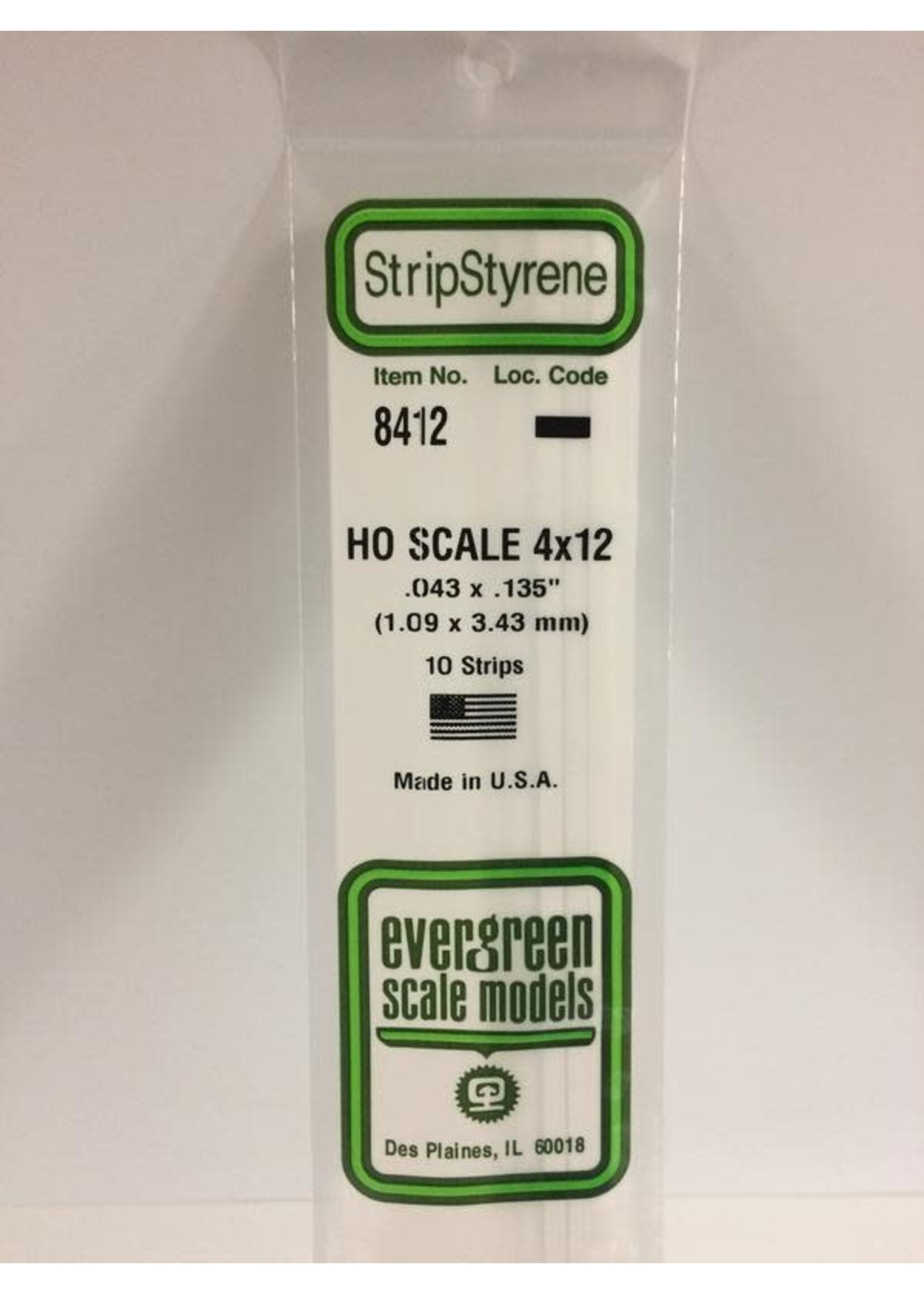 Evergreen Scale Models EVE8412 Styrene HO-Scale 4x12 Strip (10pc)