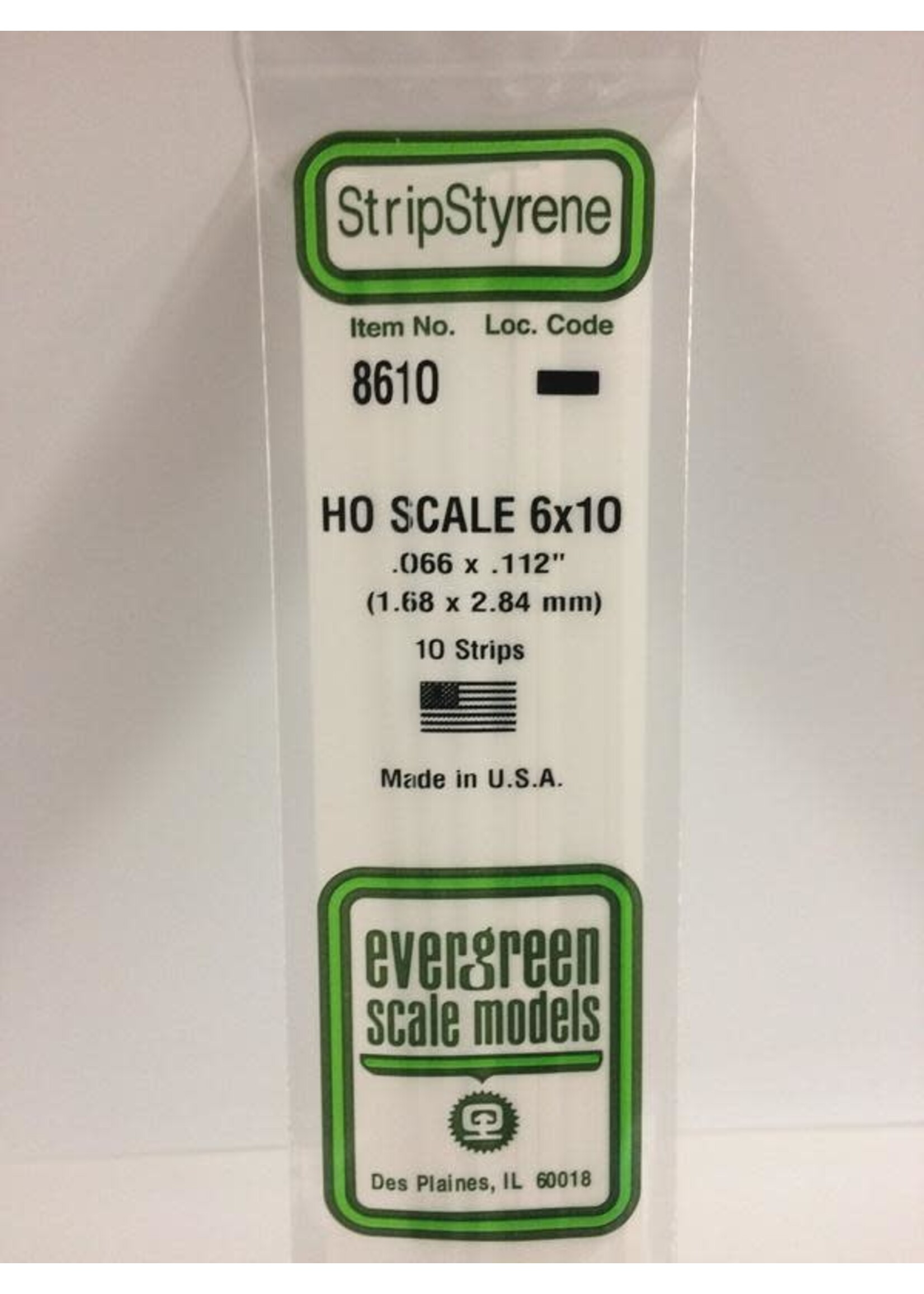 Evergreen Scale Models EVE8610 Styrene HO-Scale 6x10 Strip (10pc)