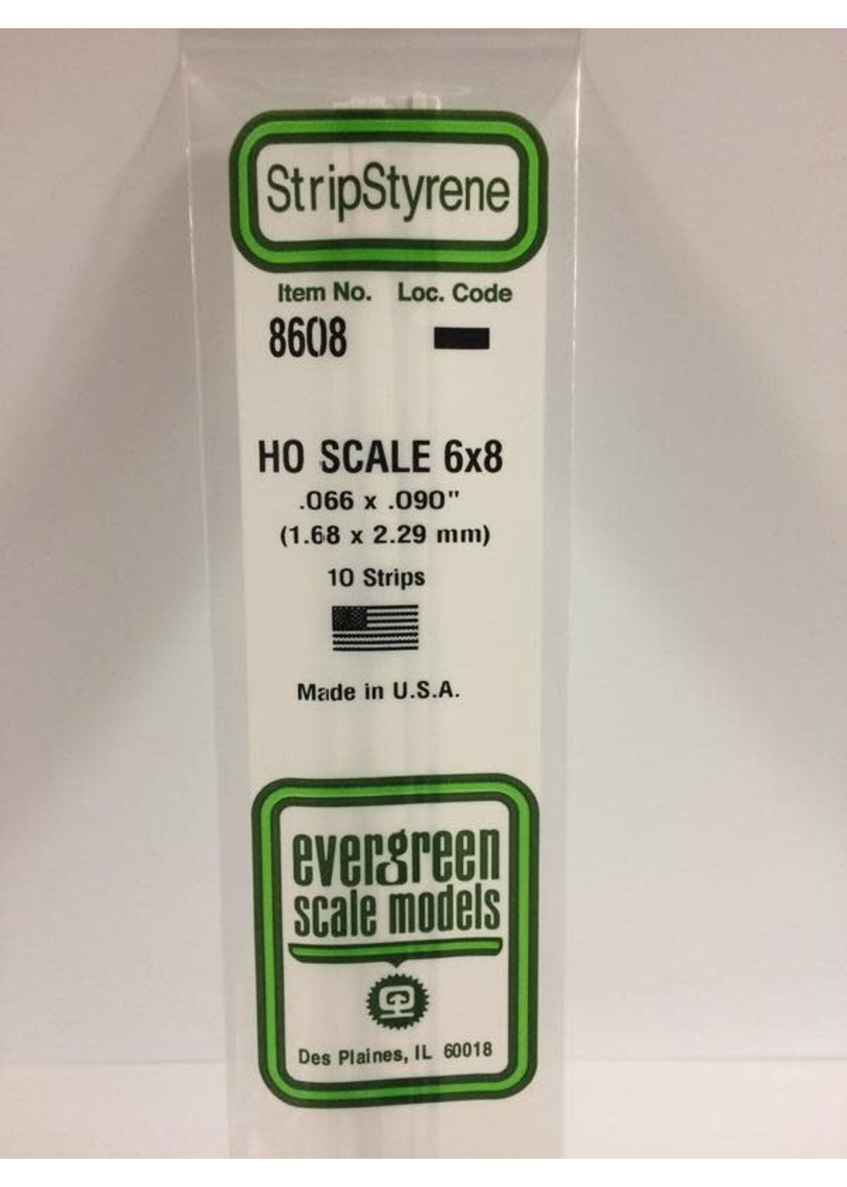 Evergreen Scale Models EVE8608 Styrene HO-Scale 6x8 Strip (10pc)