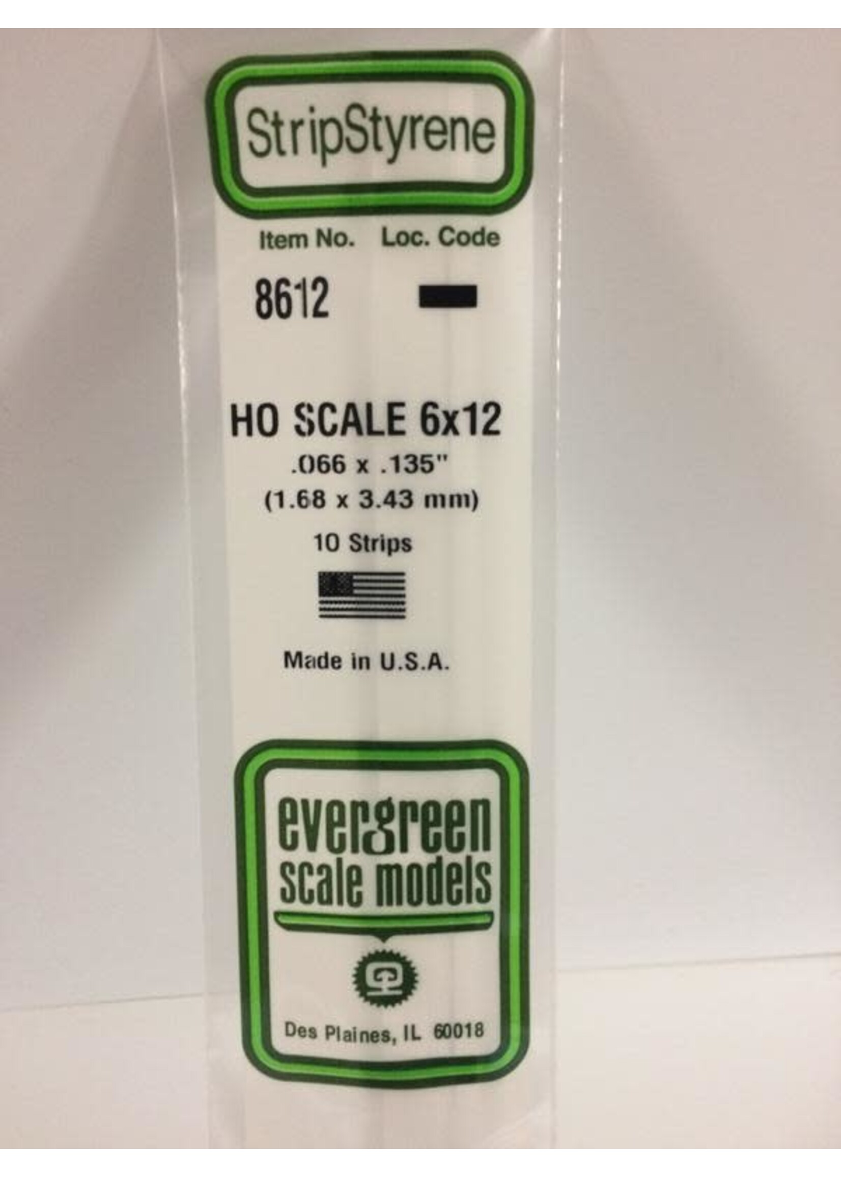 Evergreen Scale Models EVE8612 Styrene HO-Scale 6x12 Strip (10pc)