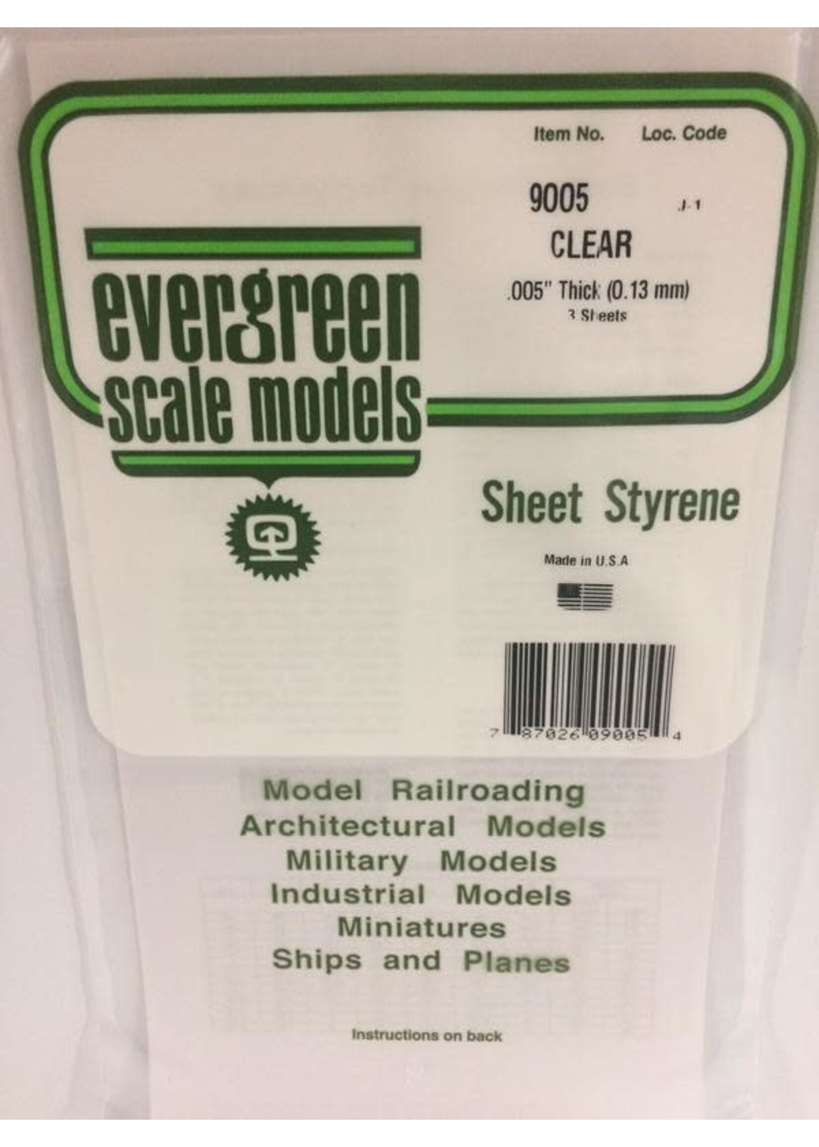 Evergreen Scale Models EVE9005 Styrene .005 Clear Sheet (3pc)