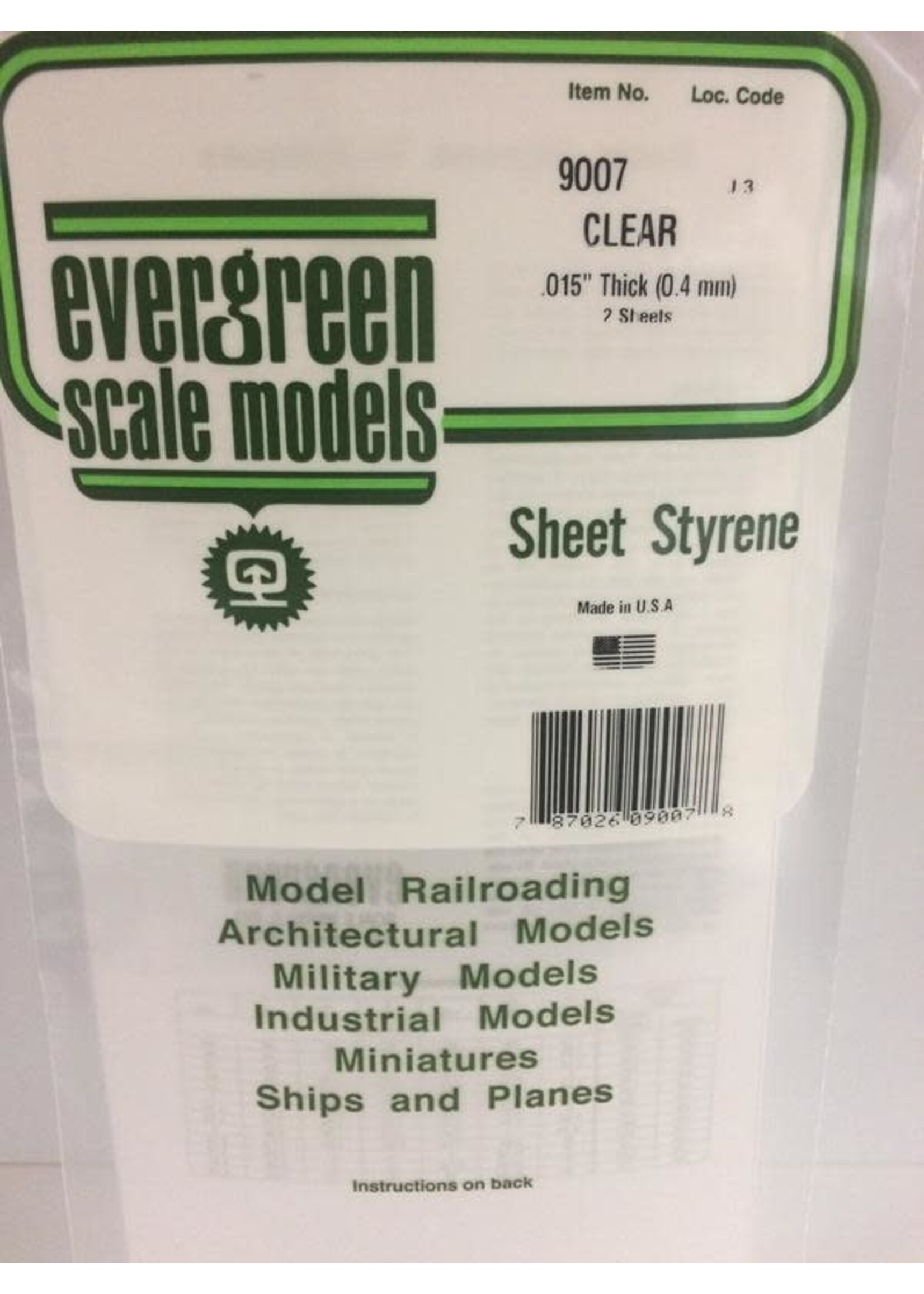 Evergreen Scale Models EVE9007 Styrene .015 in Clear Sheet (2pc)