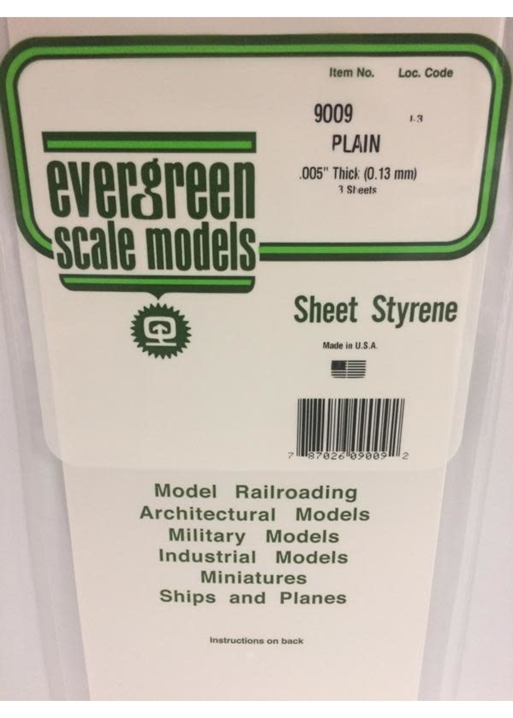 Evergreen Scale Models EVE9009 Styrene .005 Plain Sheet (3pc)