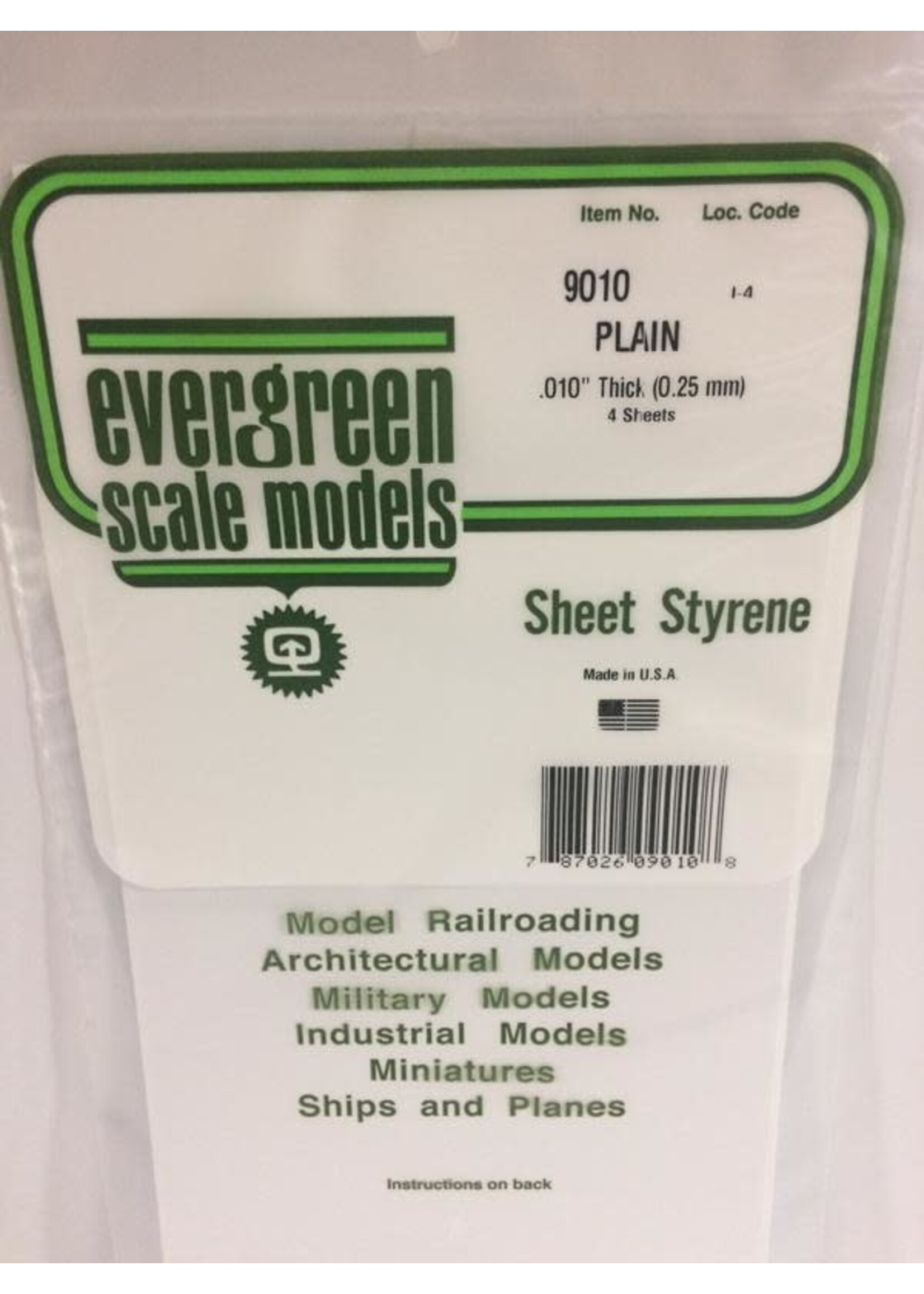 Evergreen Scale Models EVE9010 Styrene .010 Plain Sheet (4pc)