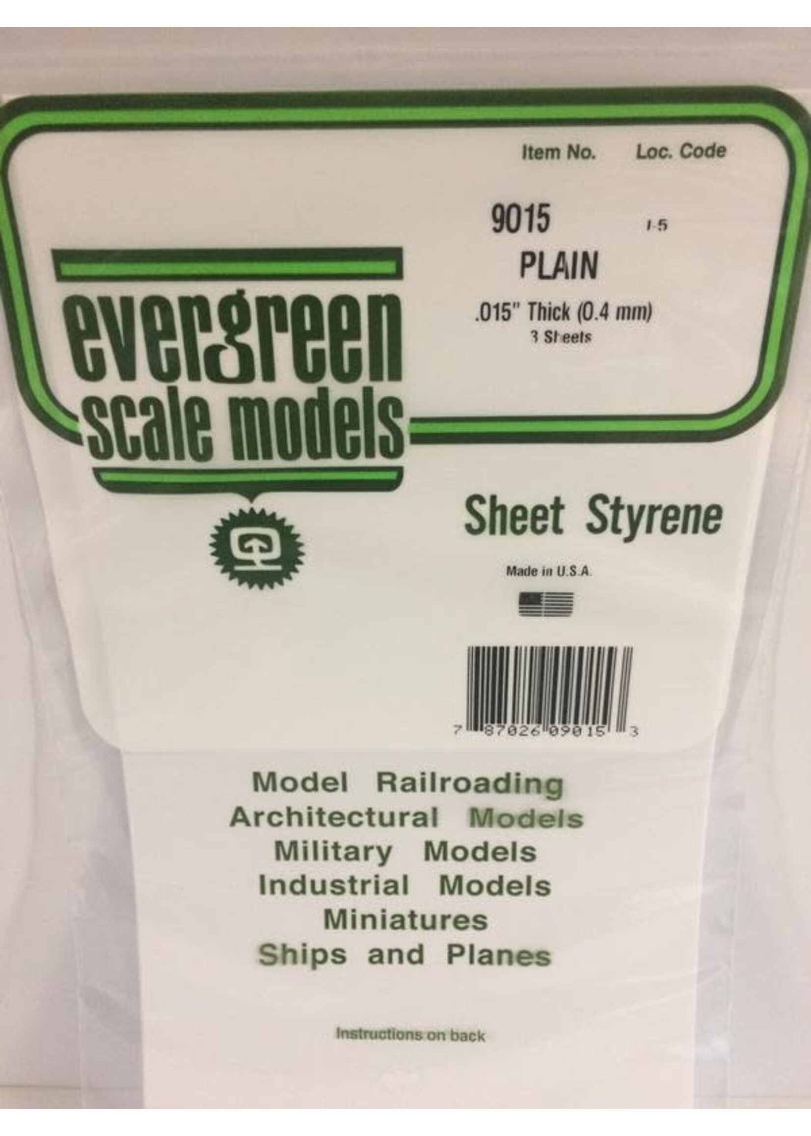 Evergreen Scale Models EVE9015 Styrene .015 Plain Sheet (3pc)