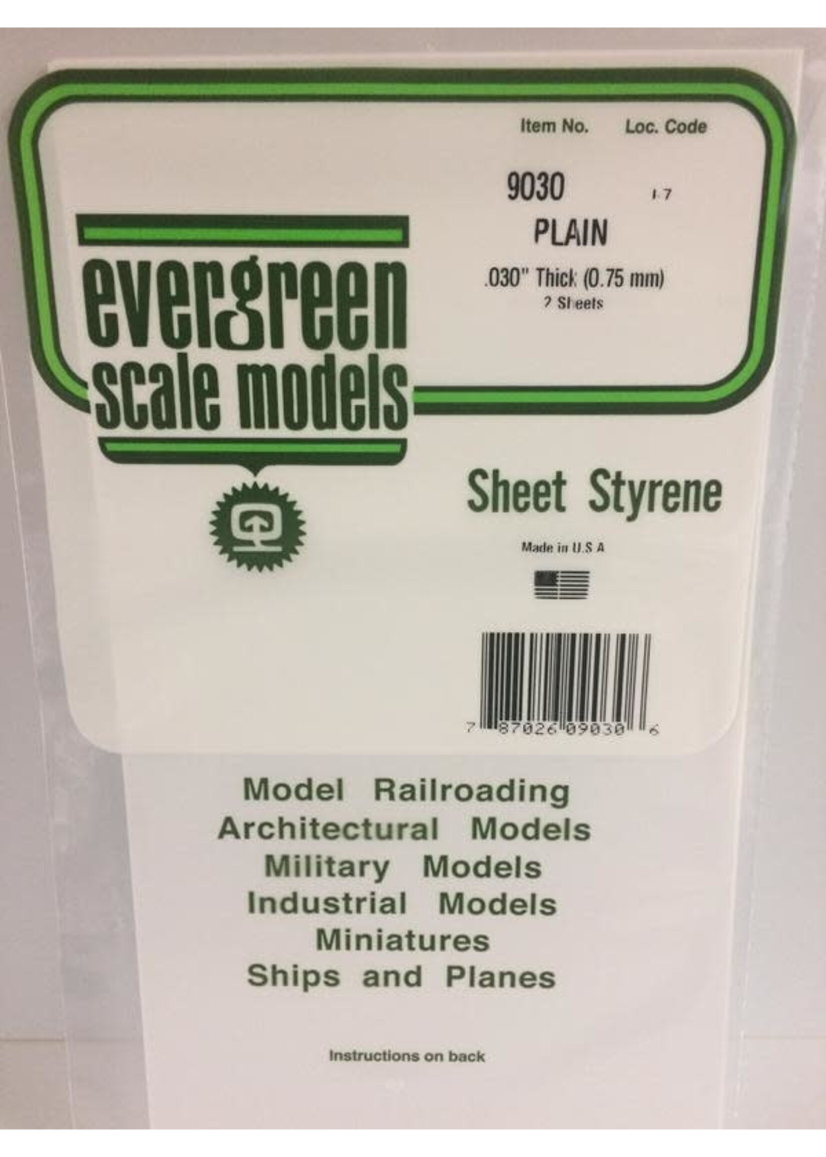 Evergreen Scale Models EVE9030 Styrene .030 Plain Sheet (2pc)