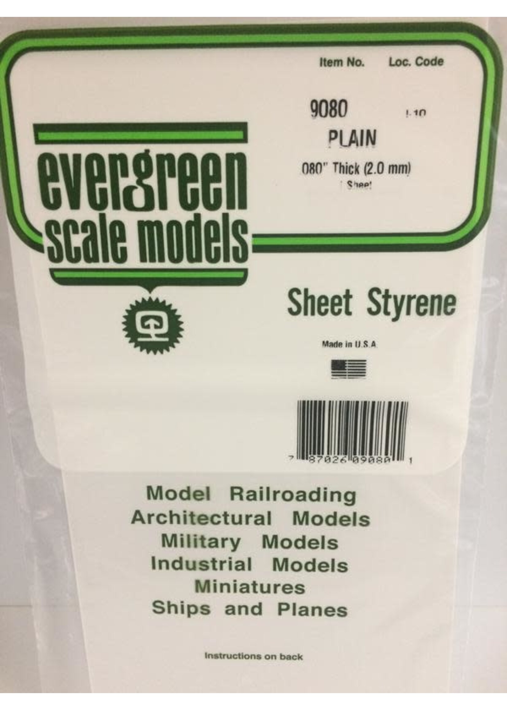 Evergreen Scale Models EVE9080 Styrene .080 in Plain Sheet (1pc)