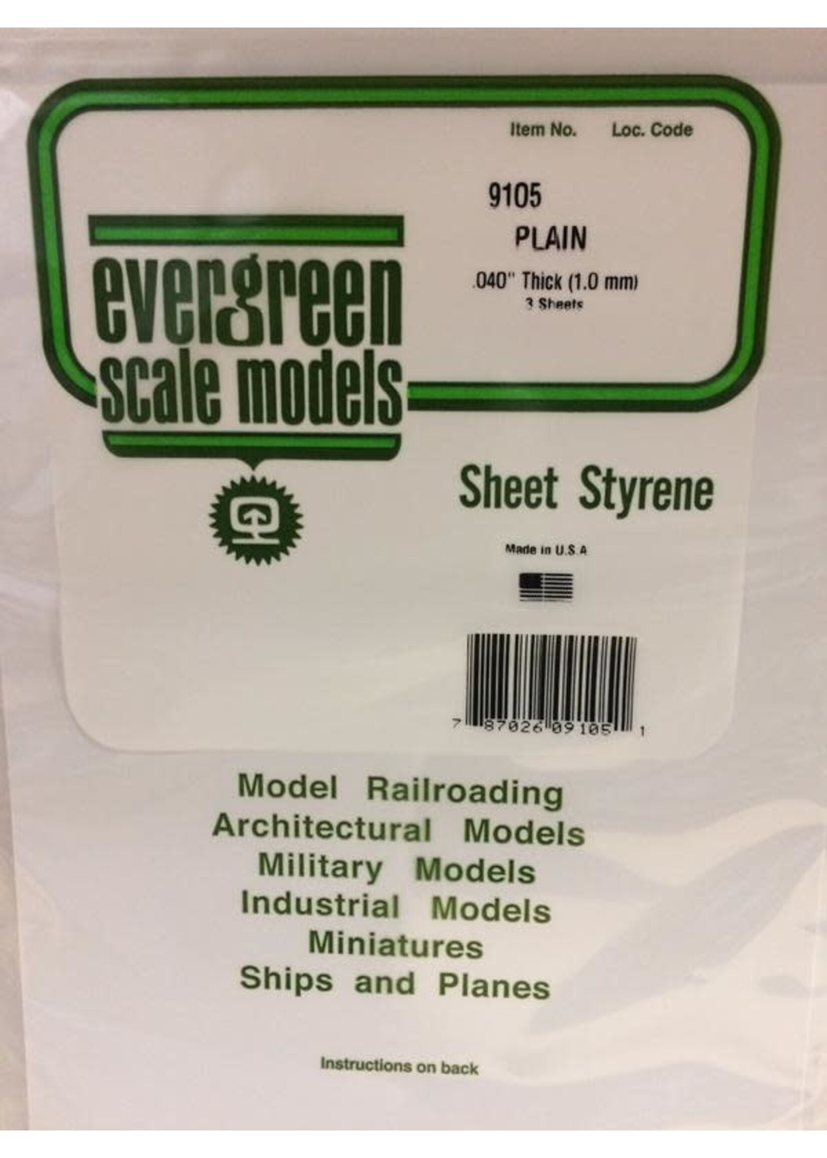 Evergreen Scale Models EVE9105 Styrene .040 inch Plain Sheet (3pc)