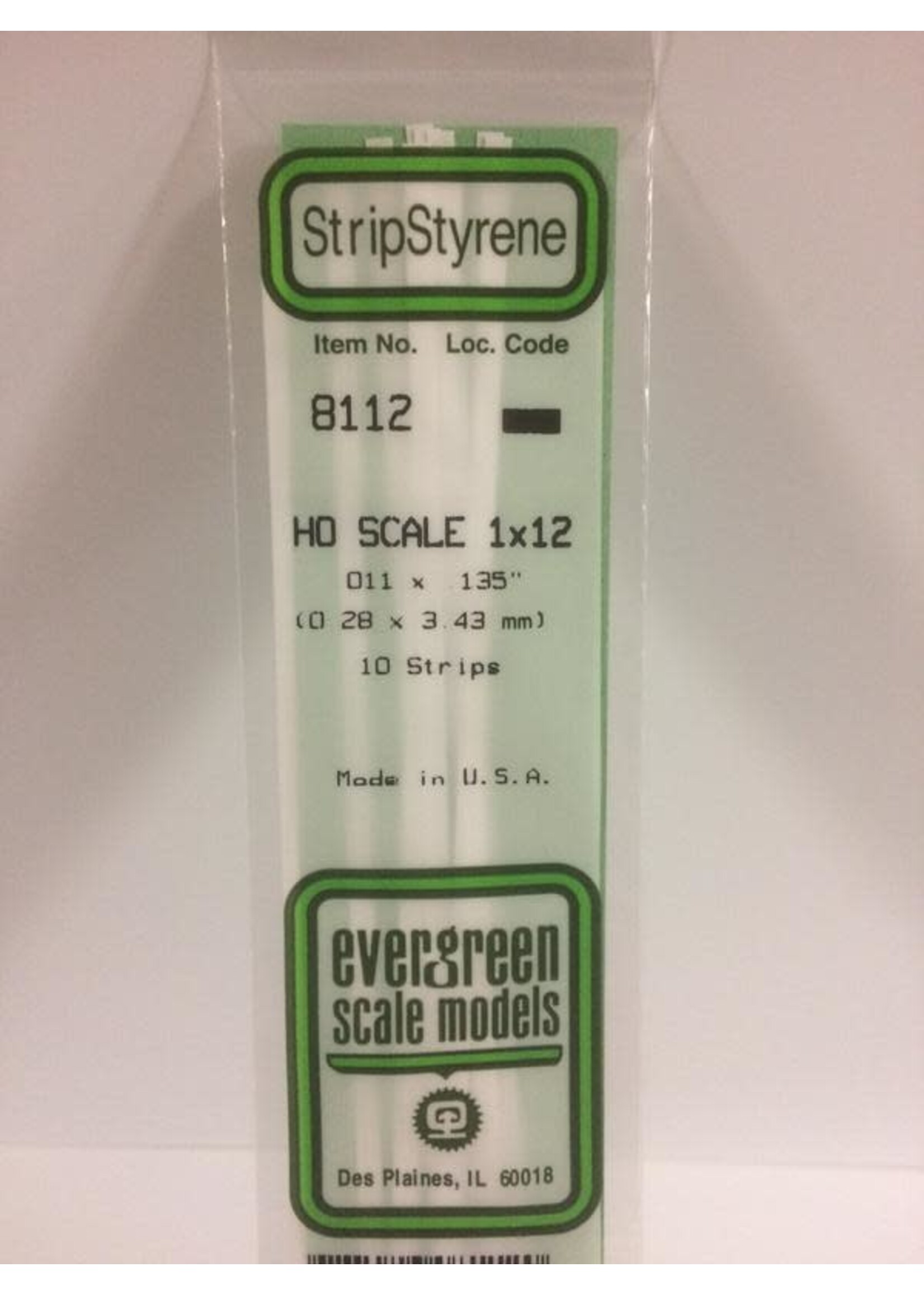Evergreen Scale Models EVE8112 Styrene HO-Scale 1x12 Strip (10pc)