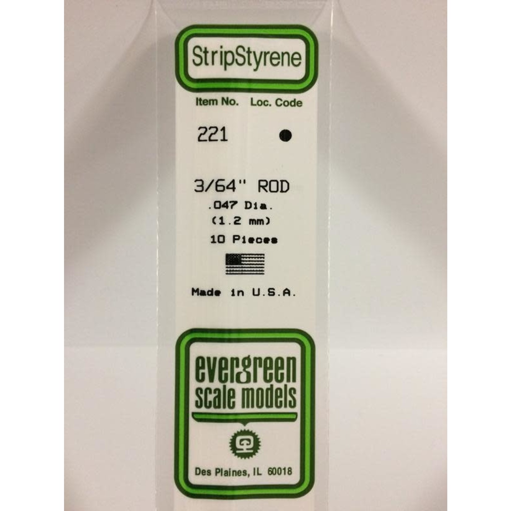 Evergreen Scale Models EVE221 Styrene .047 inch Rod (10pc)