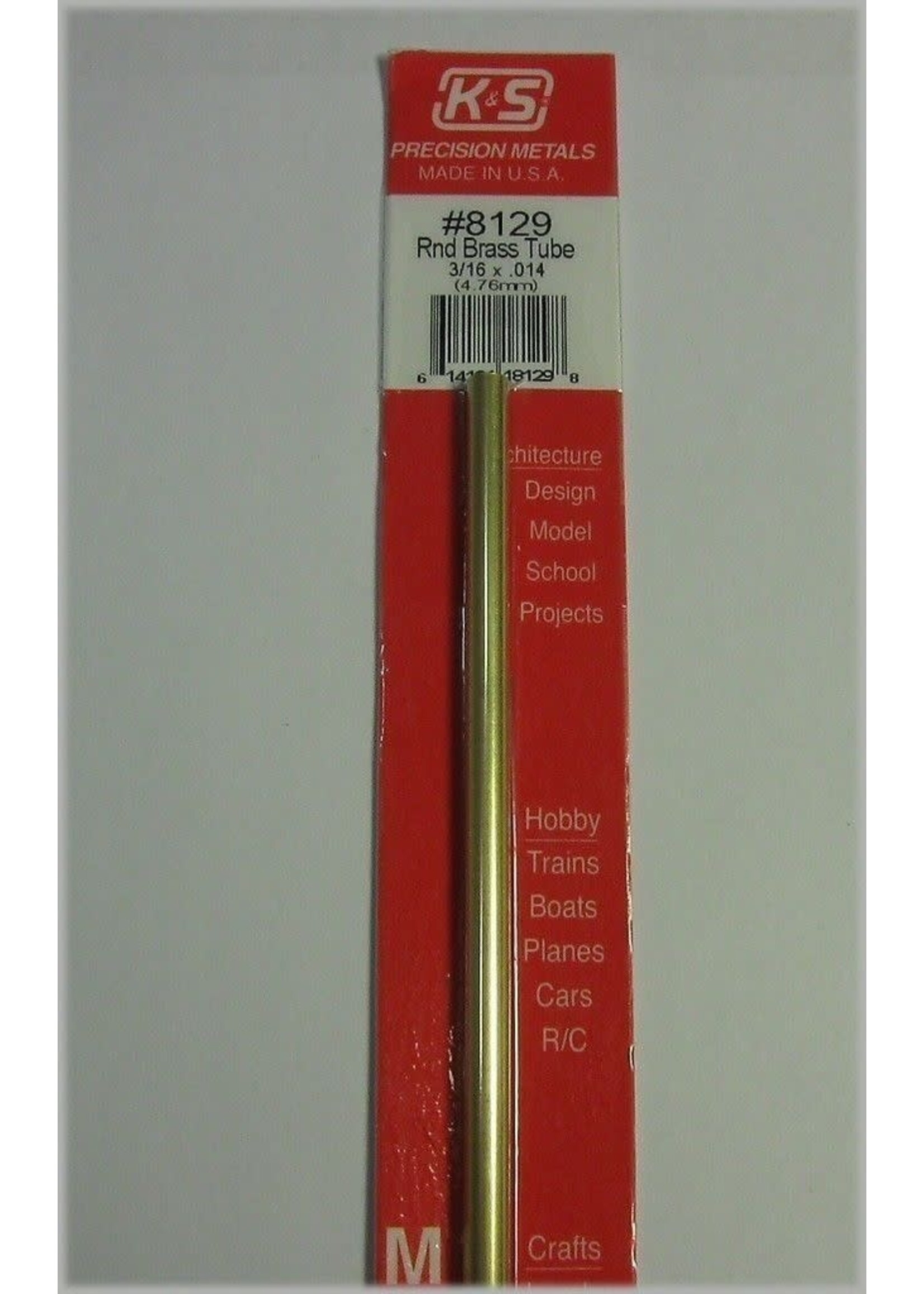 K&S Metals KSE8129 3/16'' OD Roundbrass Tube (1Pc/Card)
