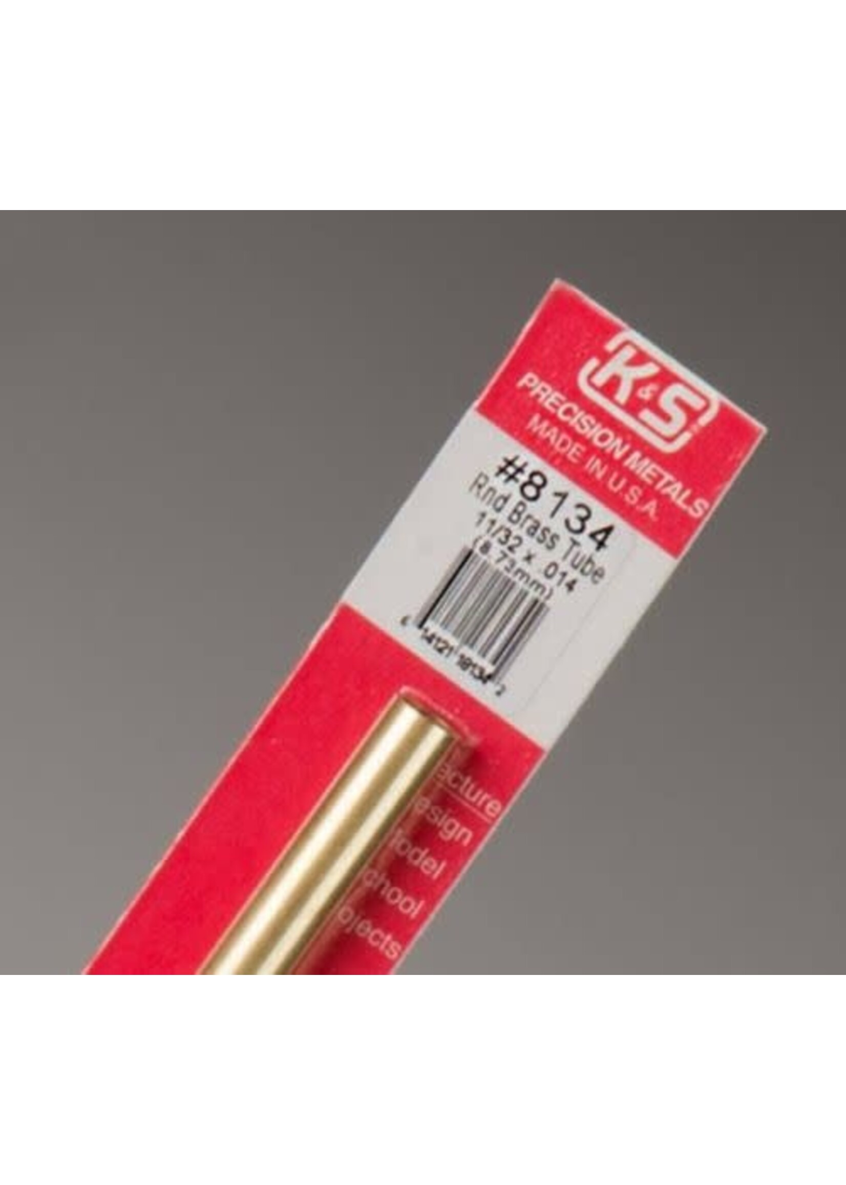 K&S Metals KSE8134 11/32 OD Round Brass Tube (1pc)