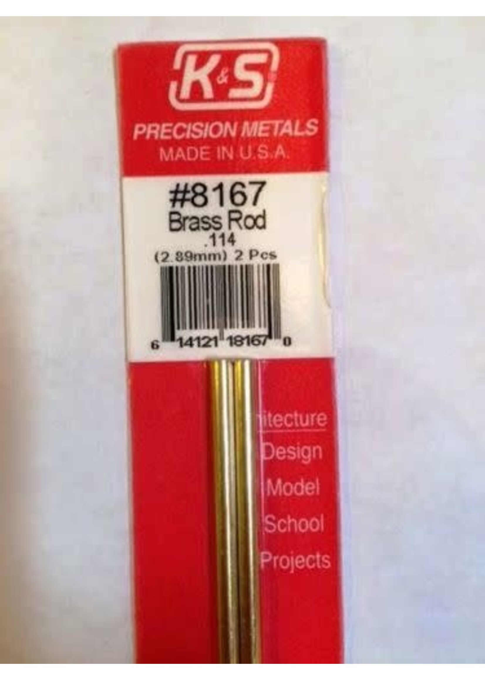 K&S Metals KSE8167 .114 Solid Brass Rod