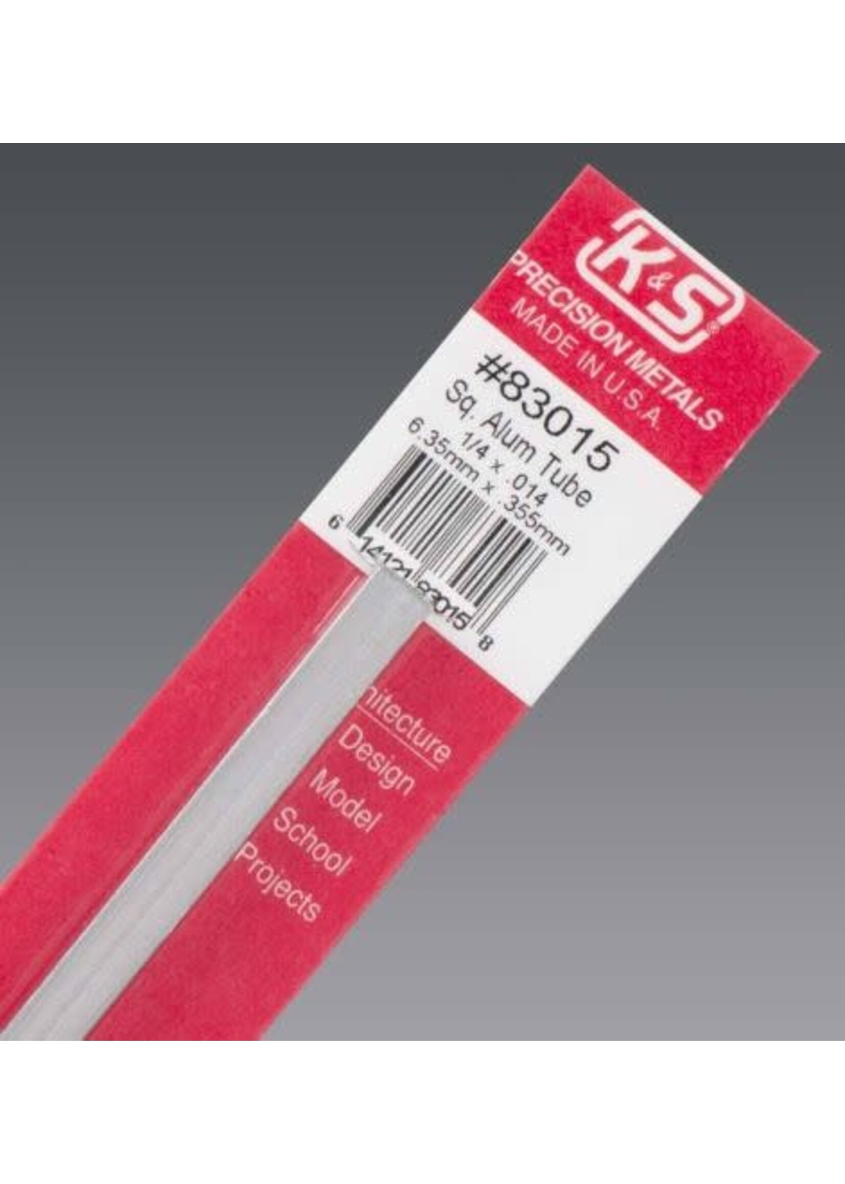 K&S Metals KSE83015 1/4x.014 Square Aluminum Tube (1pc)