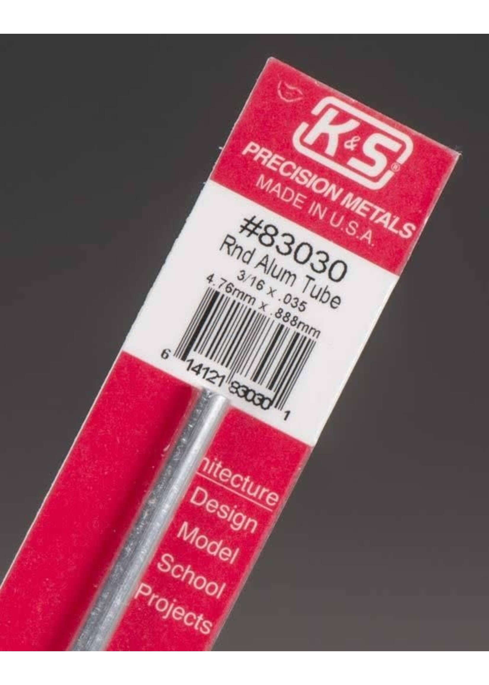 K&S Metals KSE83030 3/16x.035 Round Aluminum Tube (1pc)
