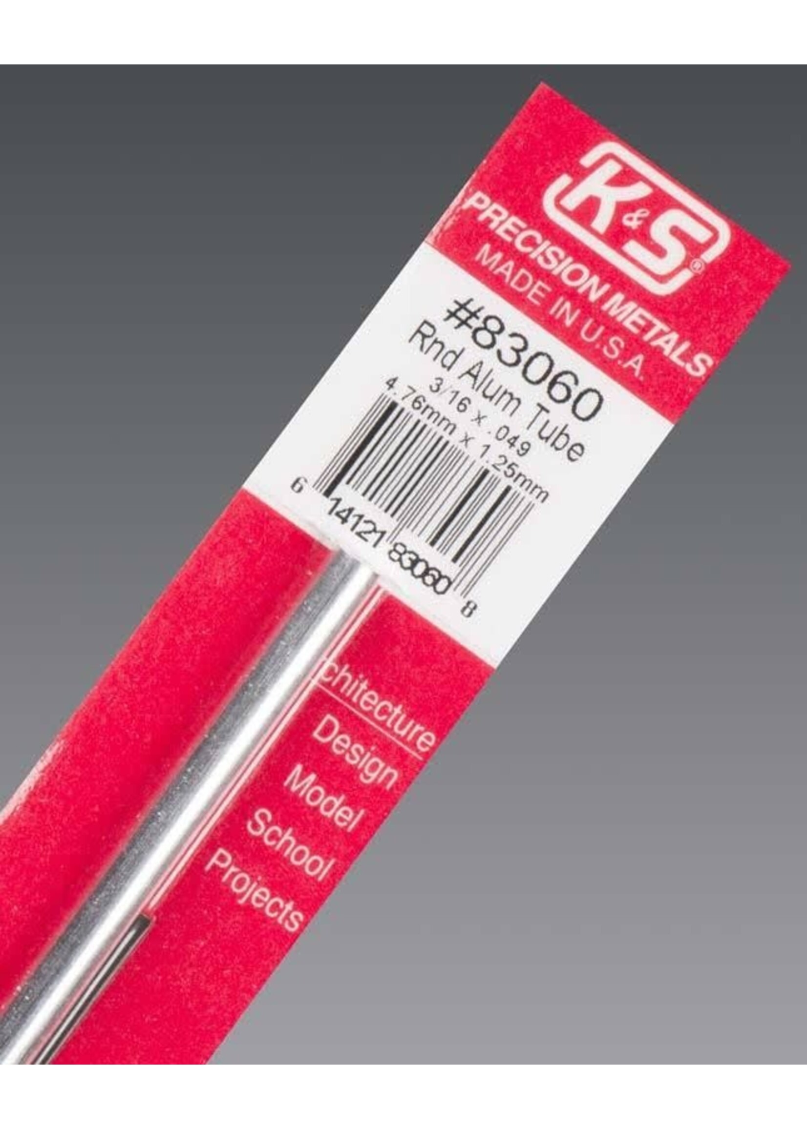 K&S Metals KSE83060 3/16x.049 Round Aluminum Tube (1pc)