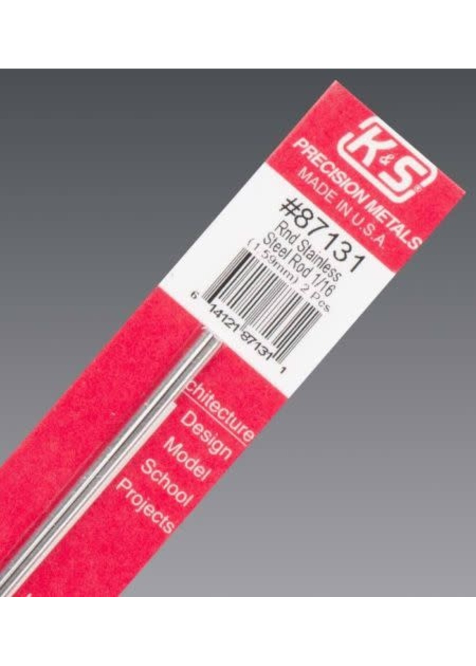 K&S Metals KSE87131 1/16" Round Stainless Steel Rod (2pc)