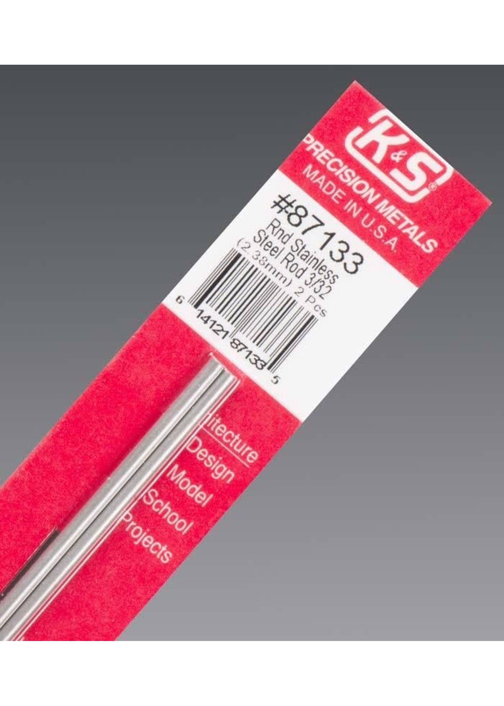 K&S Metals KSE87133 3/32 in Round Stainless Steel Rod (2pc)