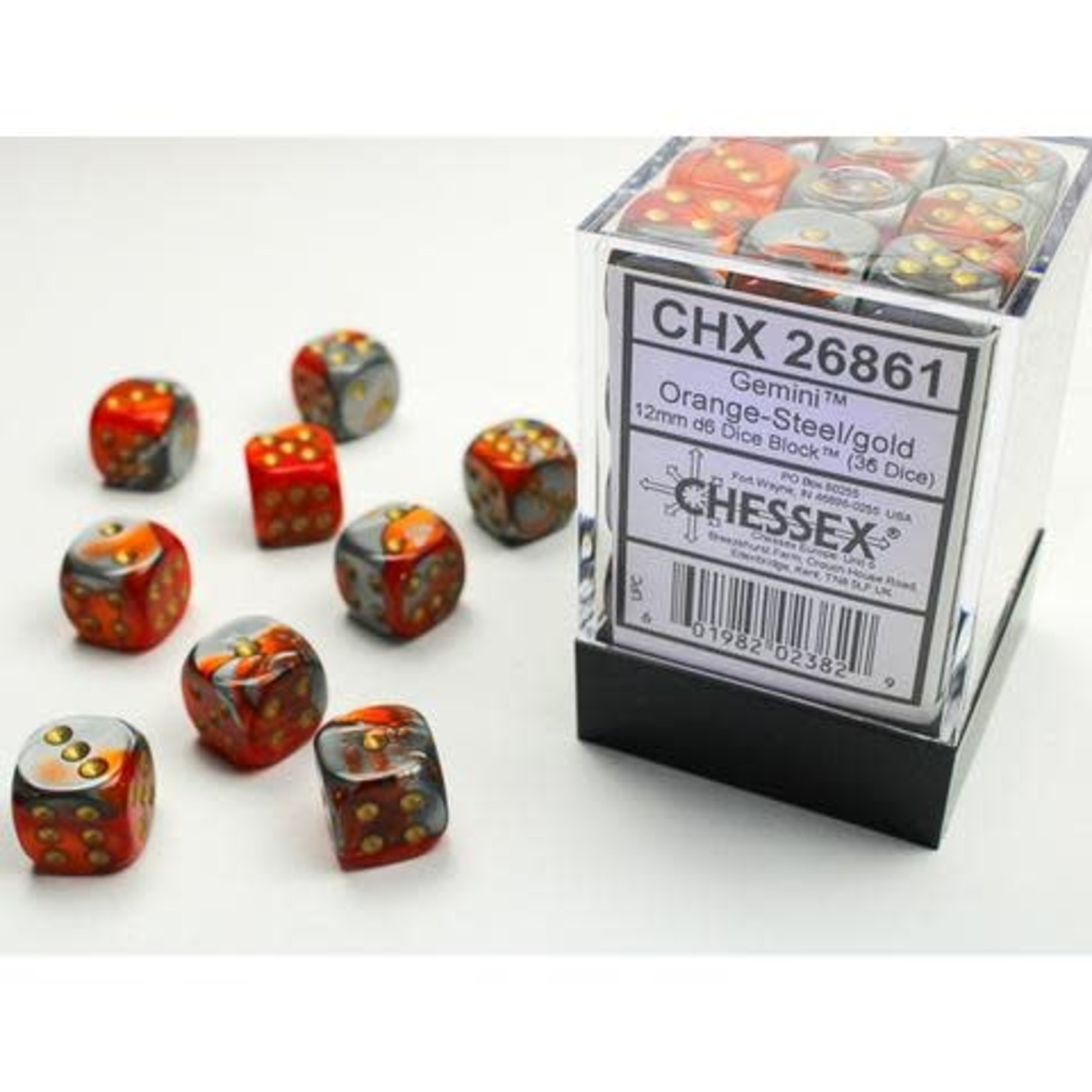 Chessex Dice 12mm 26861 36pc Gemini Orange-Steel/Gold
