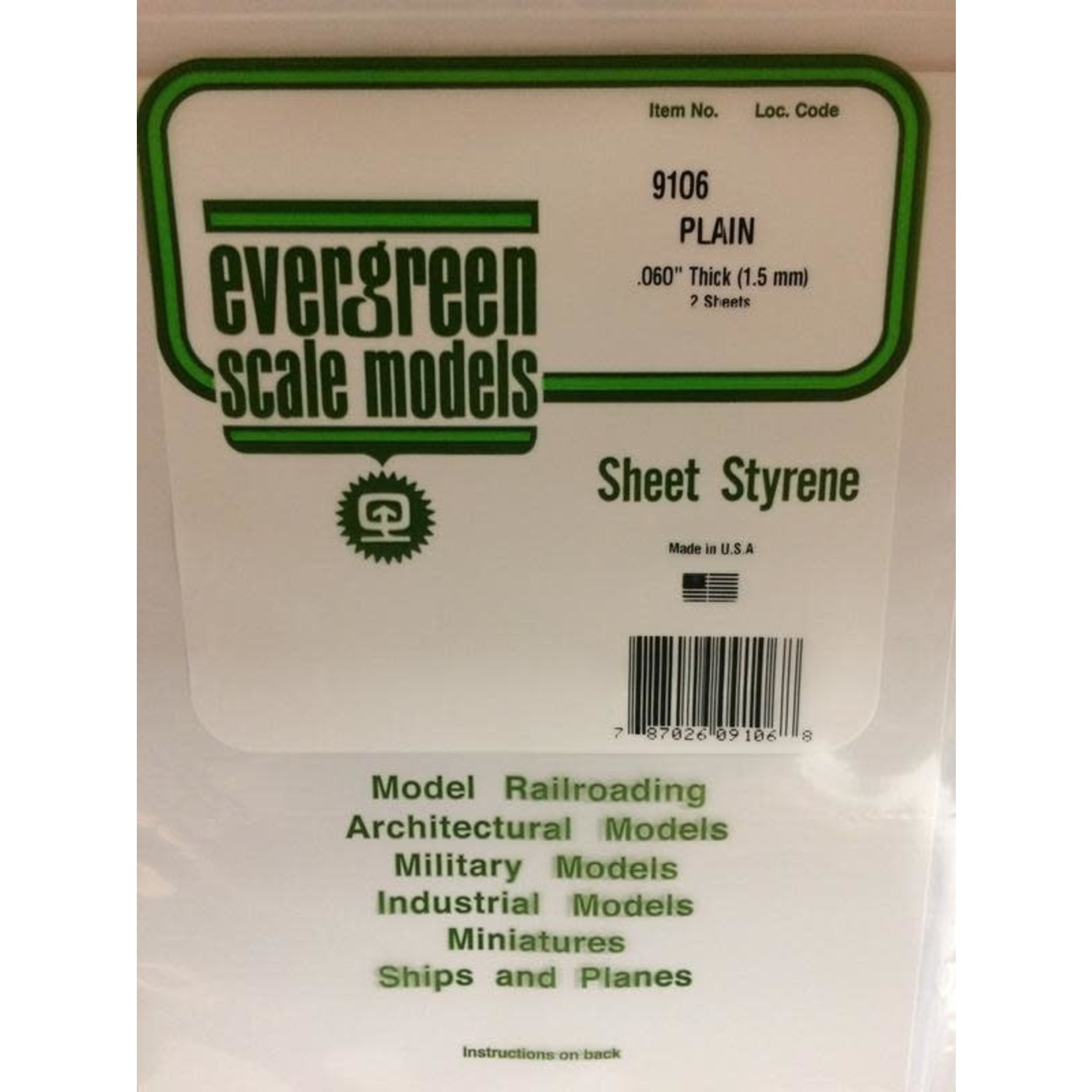 Evergreen Scale Models EVE9106 Styrene .060 in Plain Sheet (2pc)
