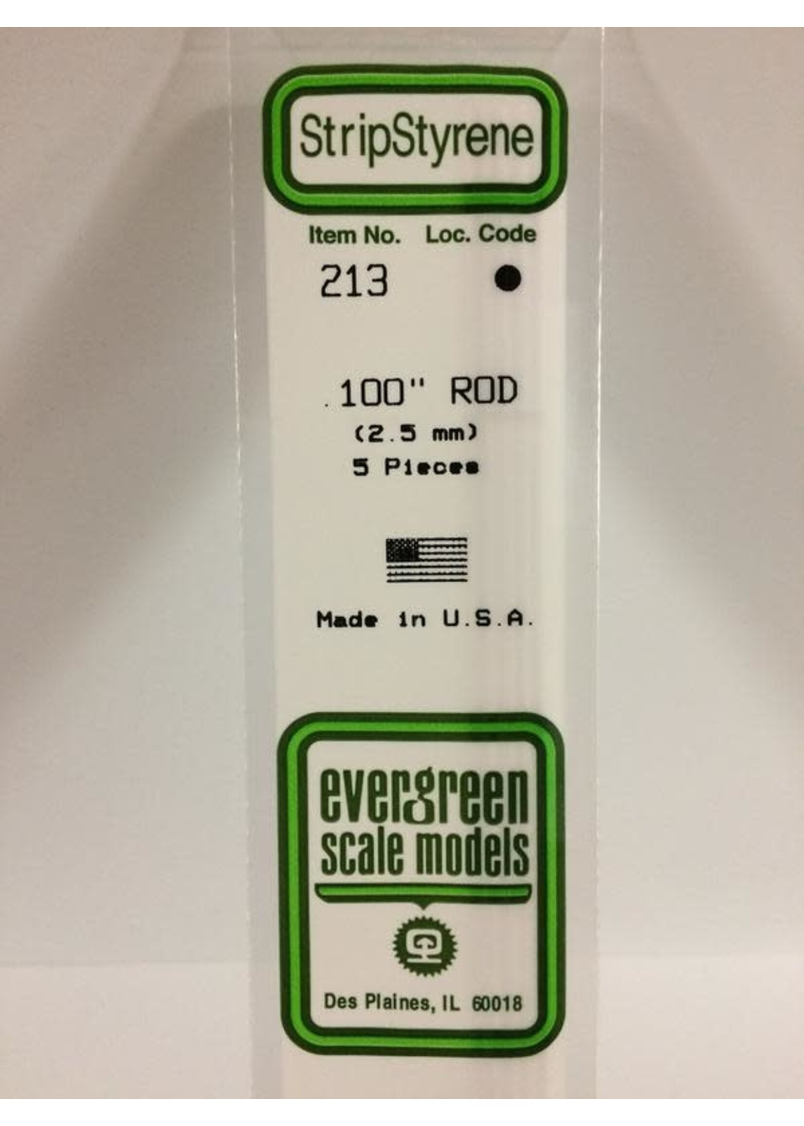 Evergreen Scale Models EVE213 Styrene Rod .100 in (5pc)