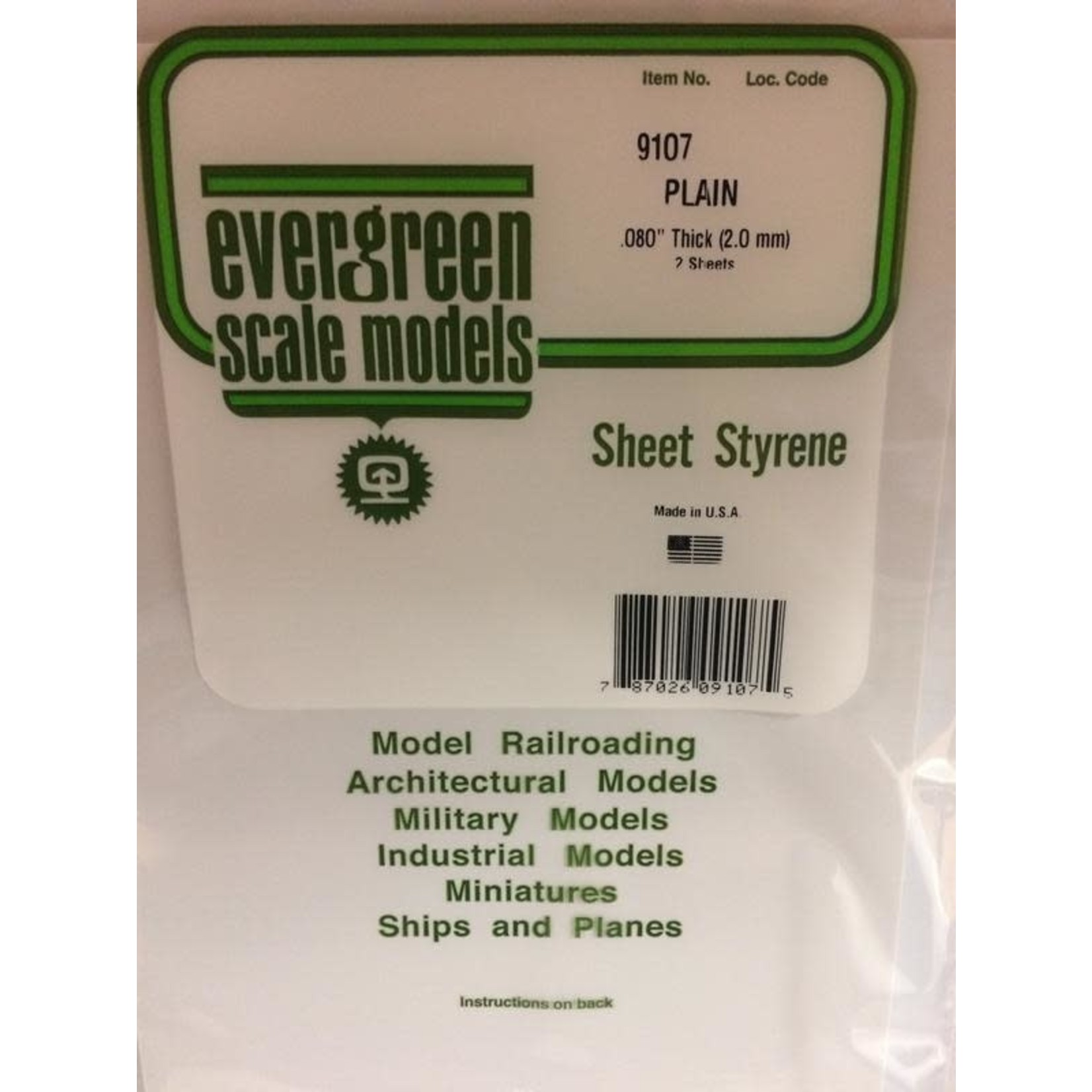 Evergreen Scale Models EVE9107 Styrene .080 inch Plain Sheet (2pc)