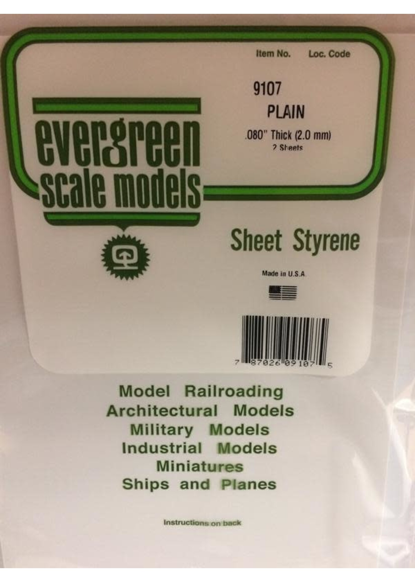 Evergreen Scale Models EVE9107 Styrene .080 inch Plain Sheet (2pc)