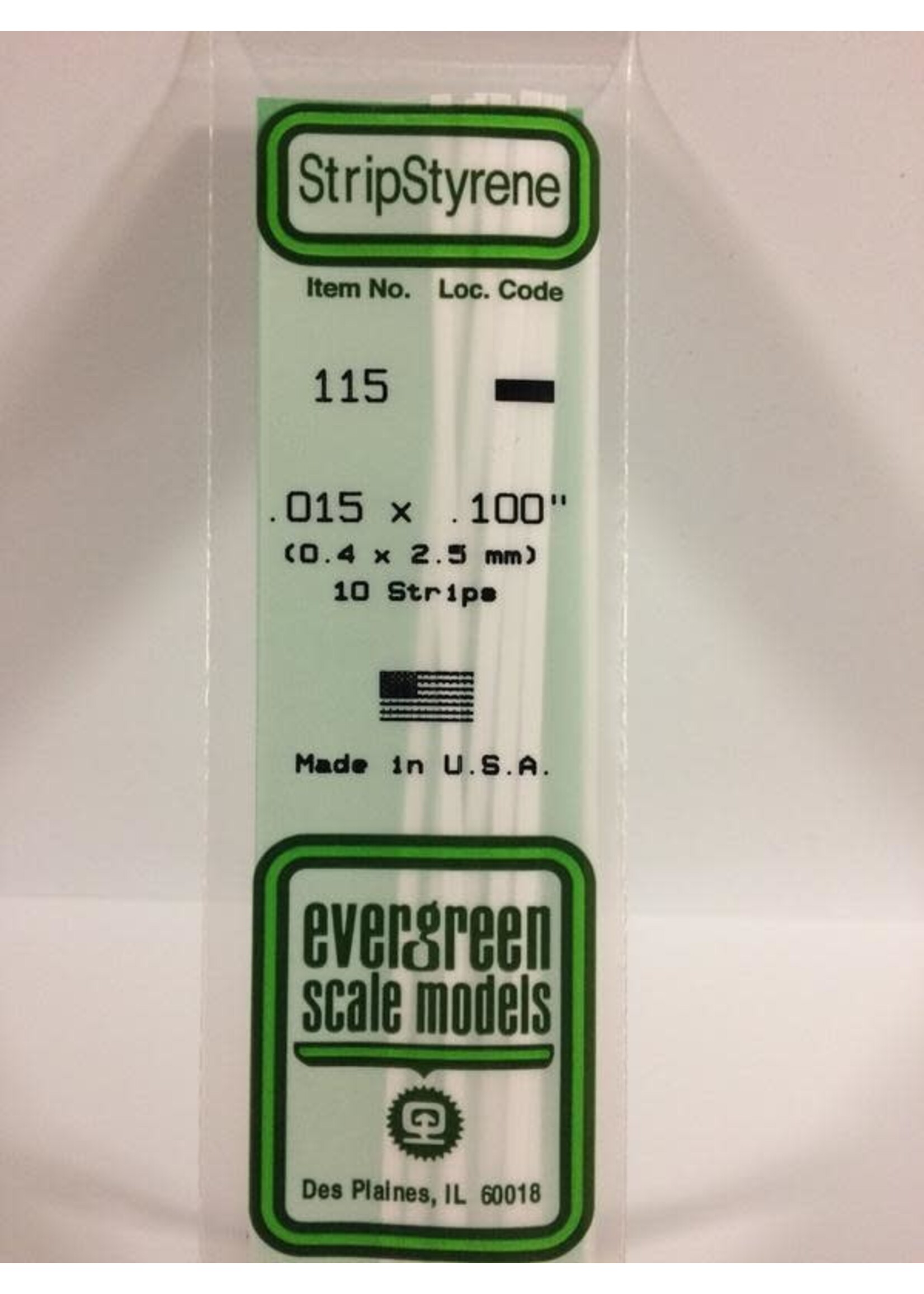 Evergreen Scale Models EVE115 Styrene .015x.100 Strip (10pc)