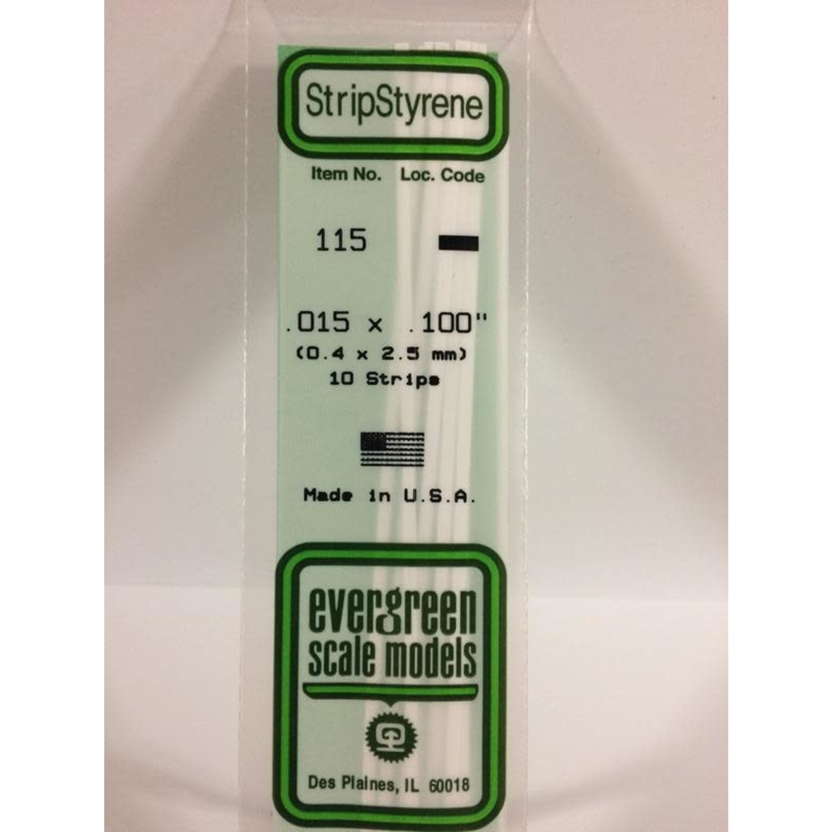 Evergreen Scale Models EVE115 Styrene .015x.100 Strip (10pc)