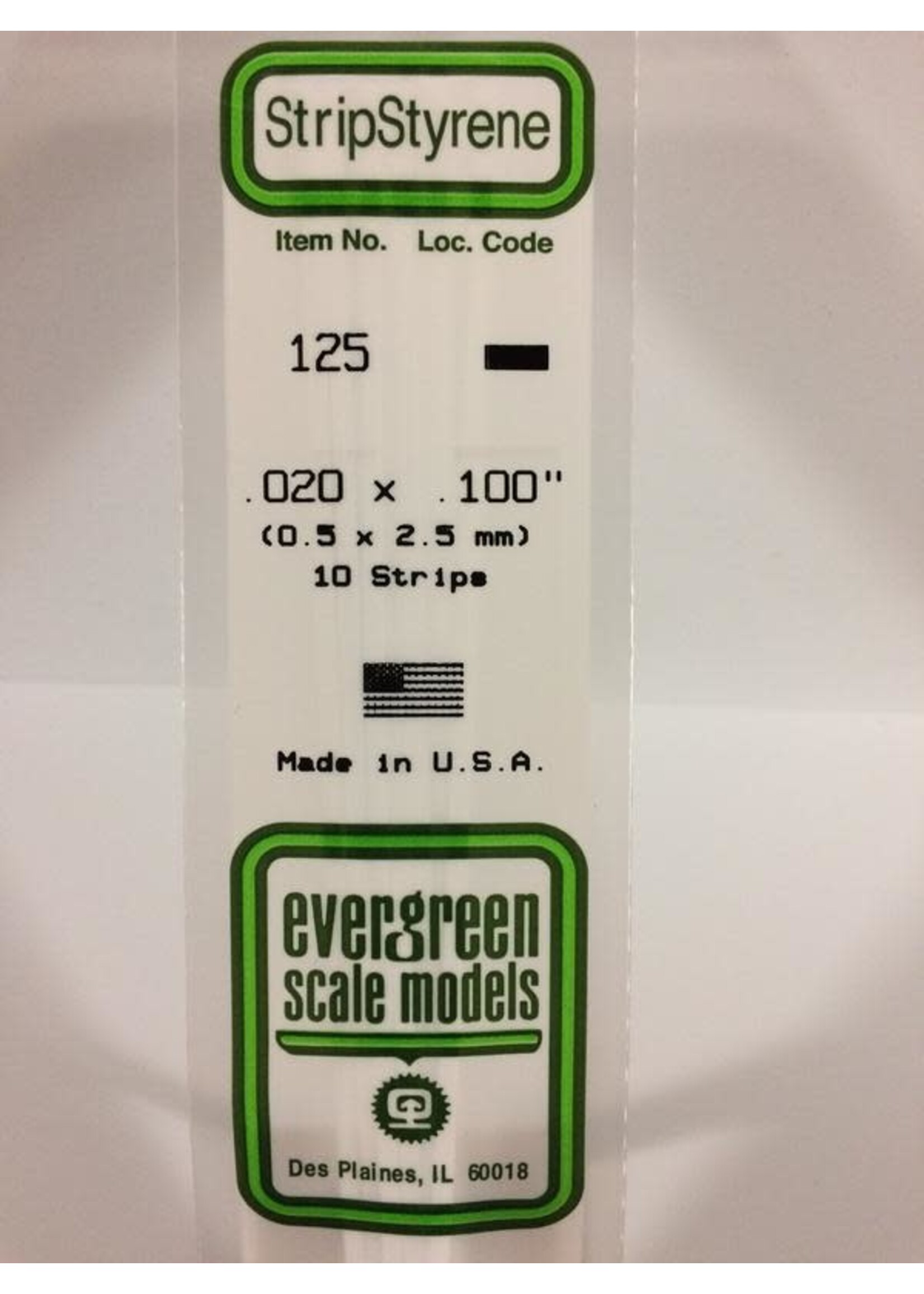 Evergreen Scale Models EVE125 Styrene .020x.100 Strip (10pc)