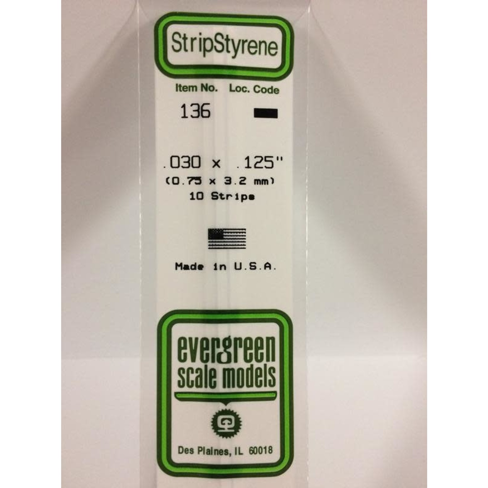 Evergreen Scale Models EVE136 Styrene .030x.125 Strip (10pc)