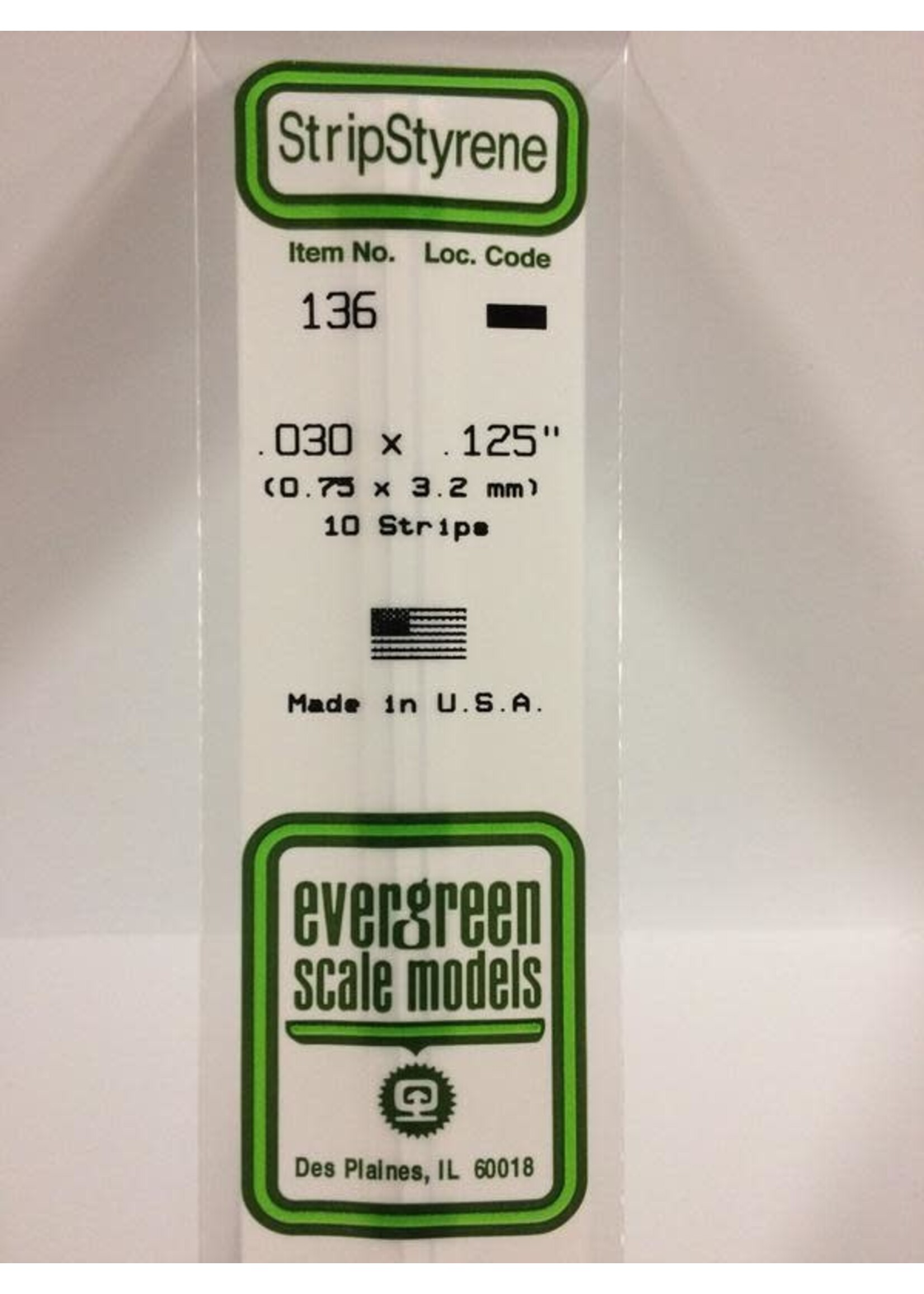 Evergreen Scale Models EVE136 Styrene .030x.125 Strip (10pc)
