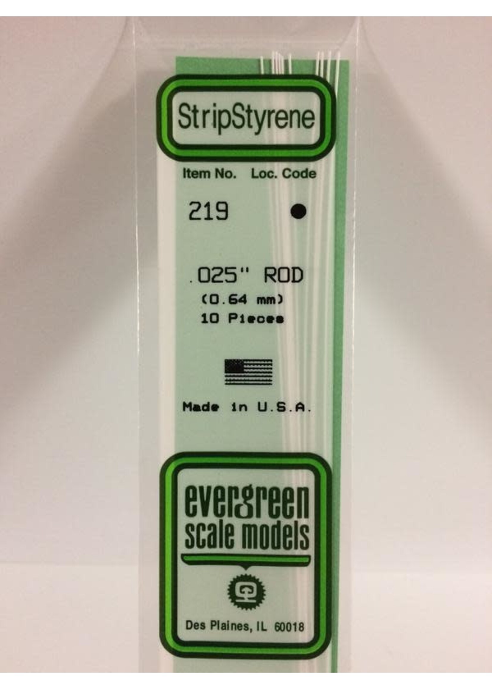 Evergreen Scale Models EVE219 Styrene .025 Rod (10pc)